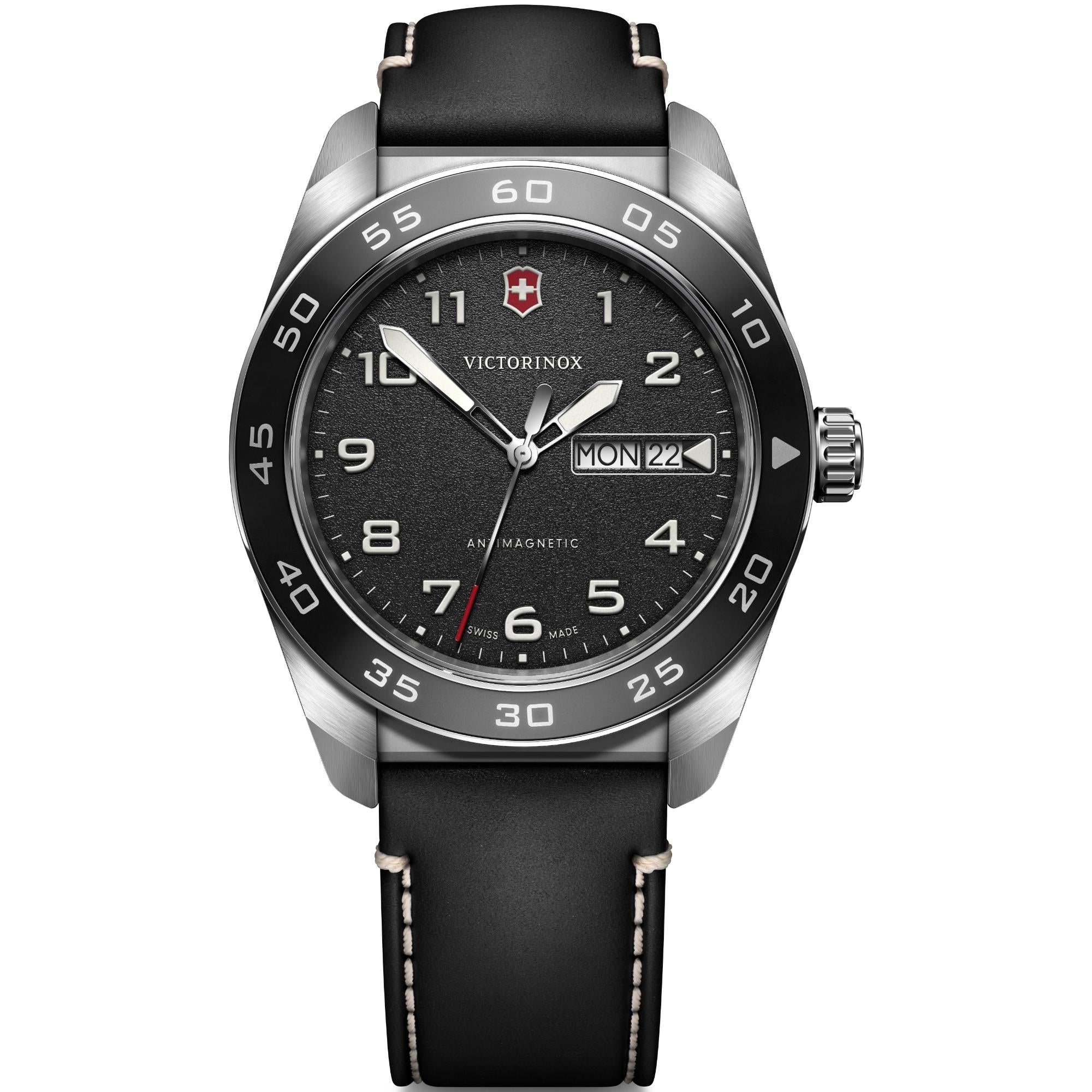 Victorinox Swiss Army Quartz Black Dial Leather Strap Men's Watch 242041