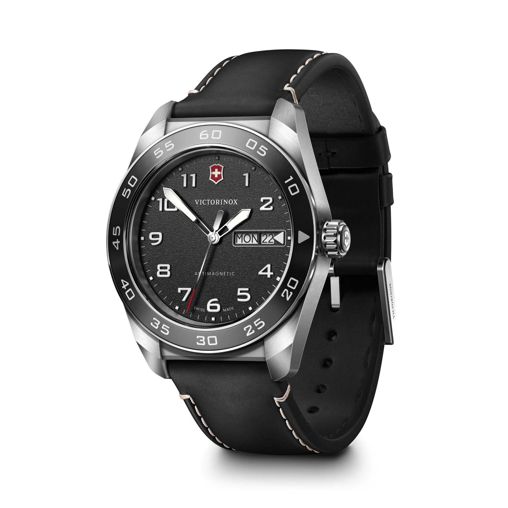 Victorinox Swiss Army Quartz Black Dial Leather Strap Men's Watch 242041