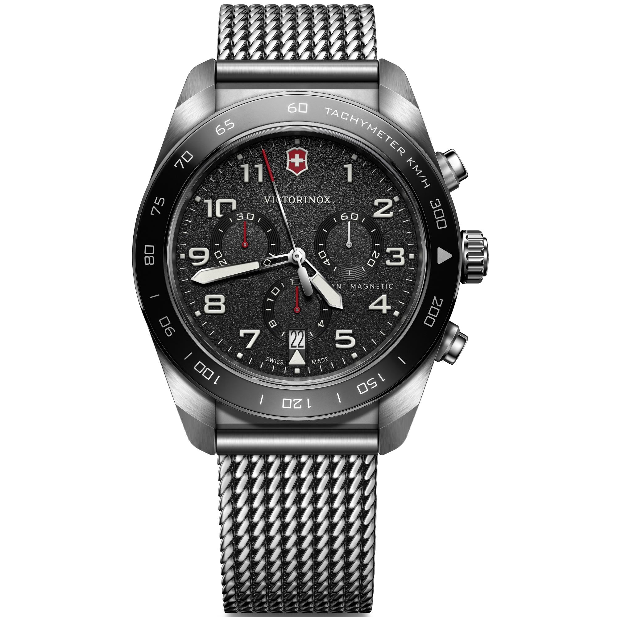 Victorinox Swiss Army Chronograph Black Dial Steel Mesh Strap Men's Watch 242048