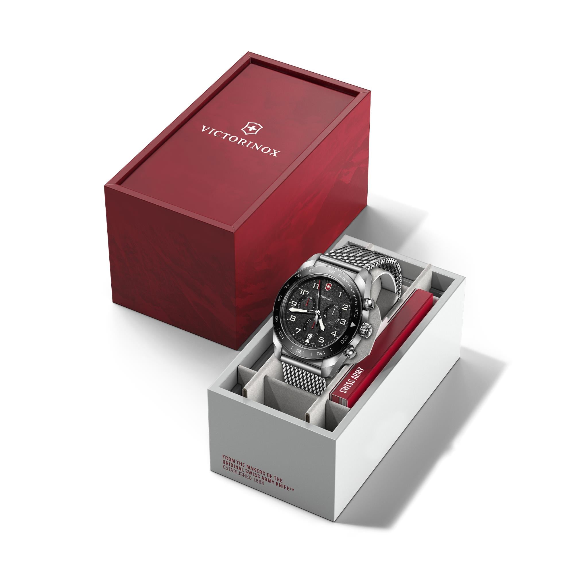 Victorinox Swiss Army Chronograph Black Dial Steel Mesh Strap Men's Watch 242048