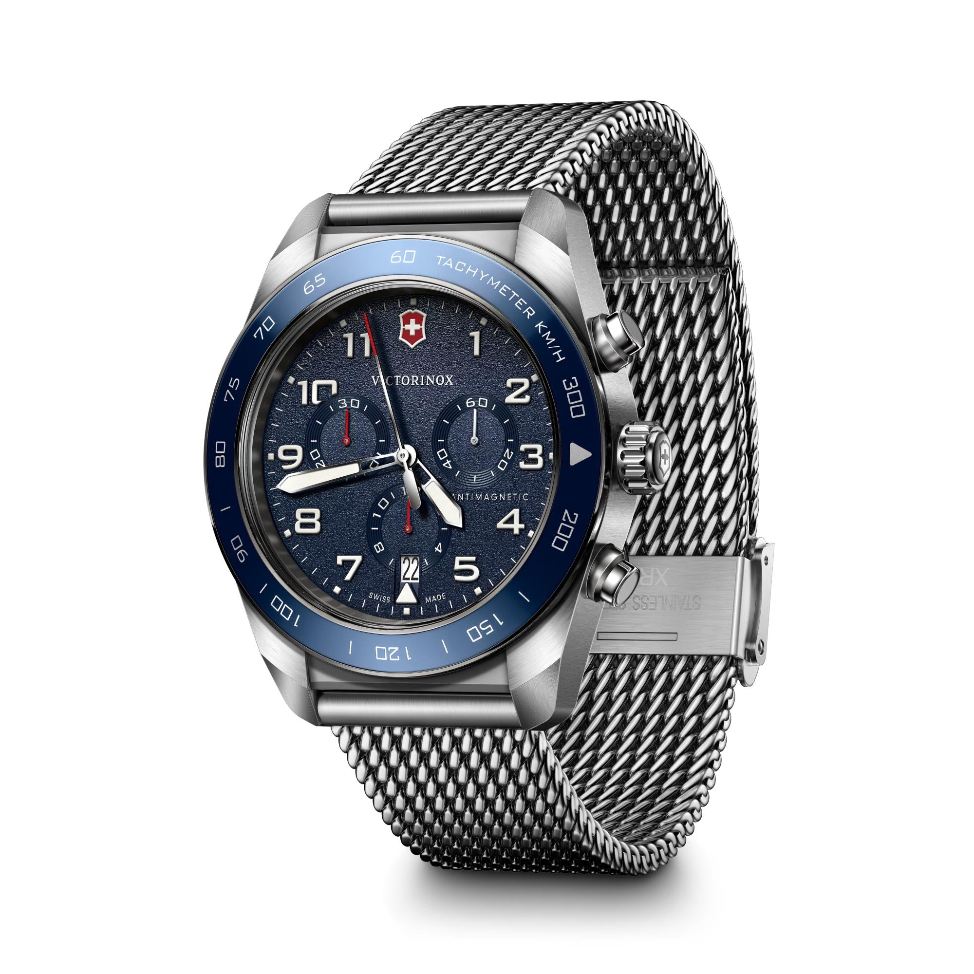 Victorinox Swiss Army Chronograph Blue Dial Steel Mesh Strap Men's Watch 242049