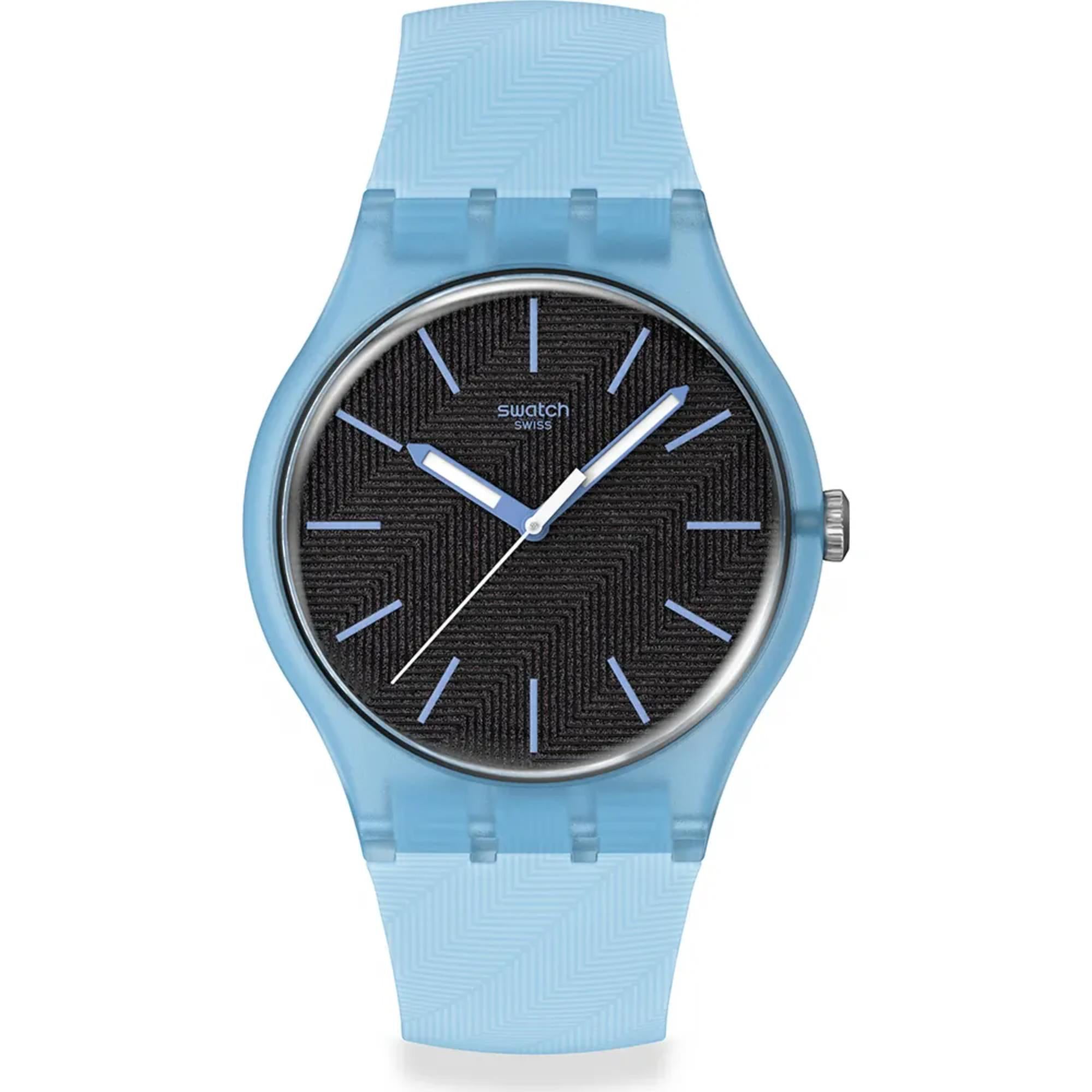 Swatch Originals Blue Moves Quartz Black Dial Silicone Strap Unisex Watch SO29L101