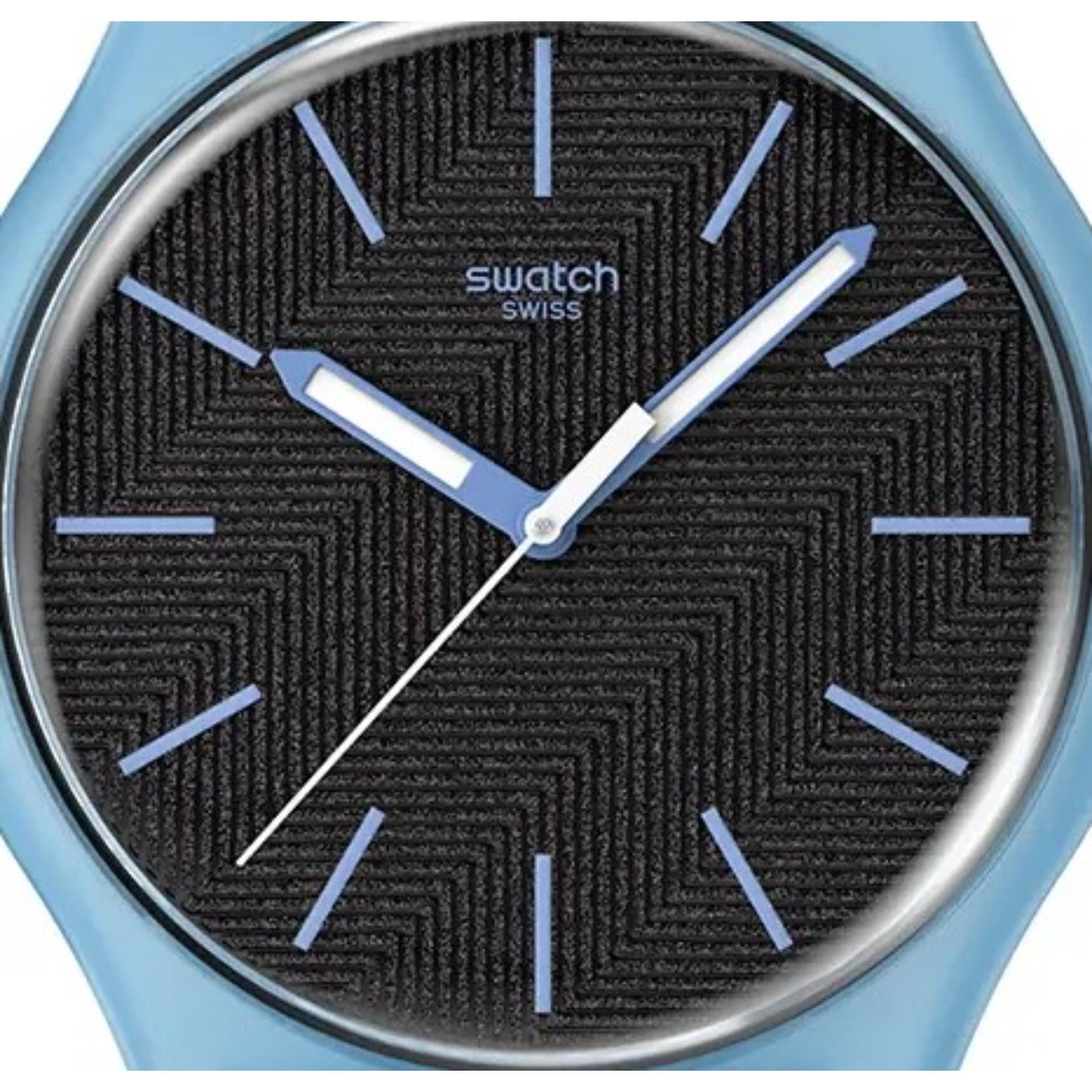Swatch Originals Blue Moves Quartz Black Dial Silicone Strap Unisex Watch SO29L101