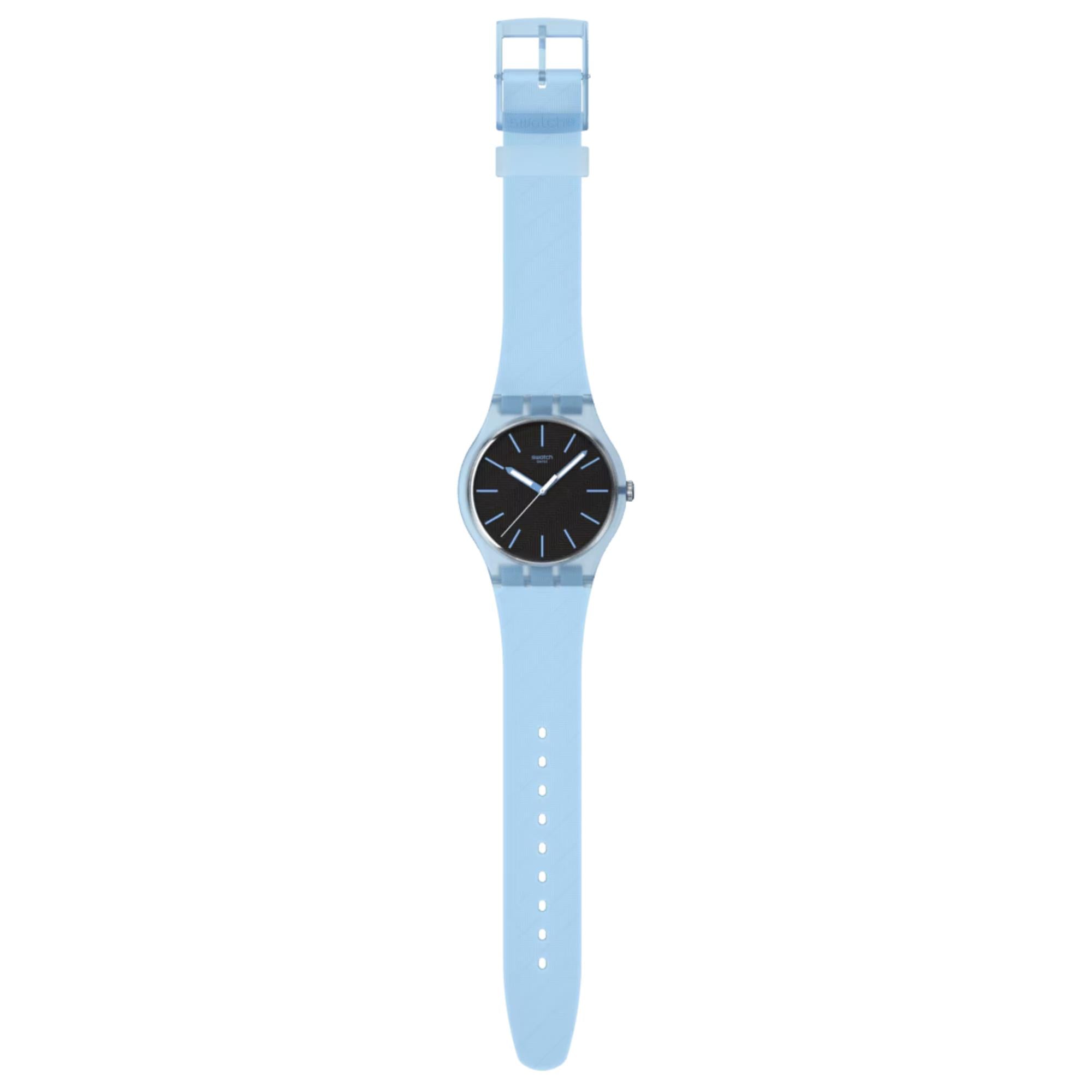 Swatch Originals Blue Moves Quartz Black Dial Silicone Strap Unisex Watch SO29L101