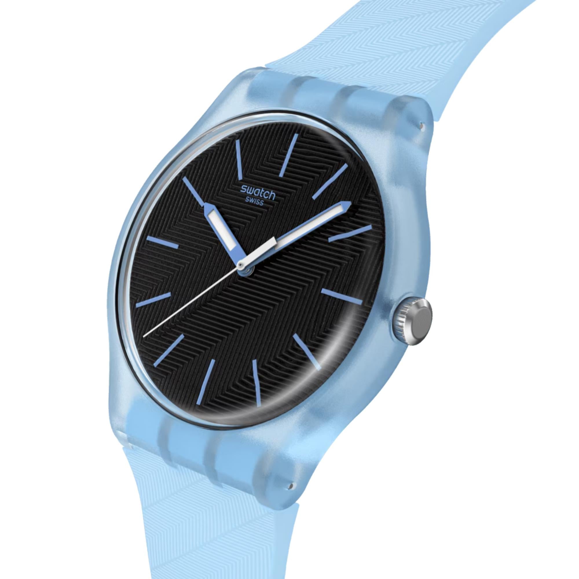 Swatch Originals Blue Moves Quartz Black Dial Silicone Strap Unisex Watch SO29L101