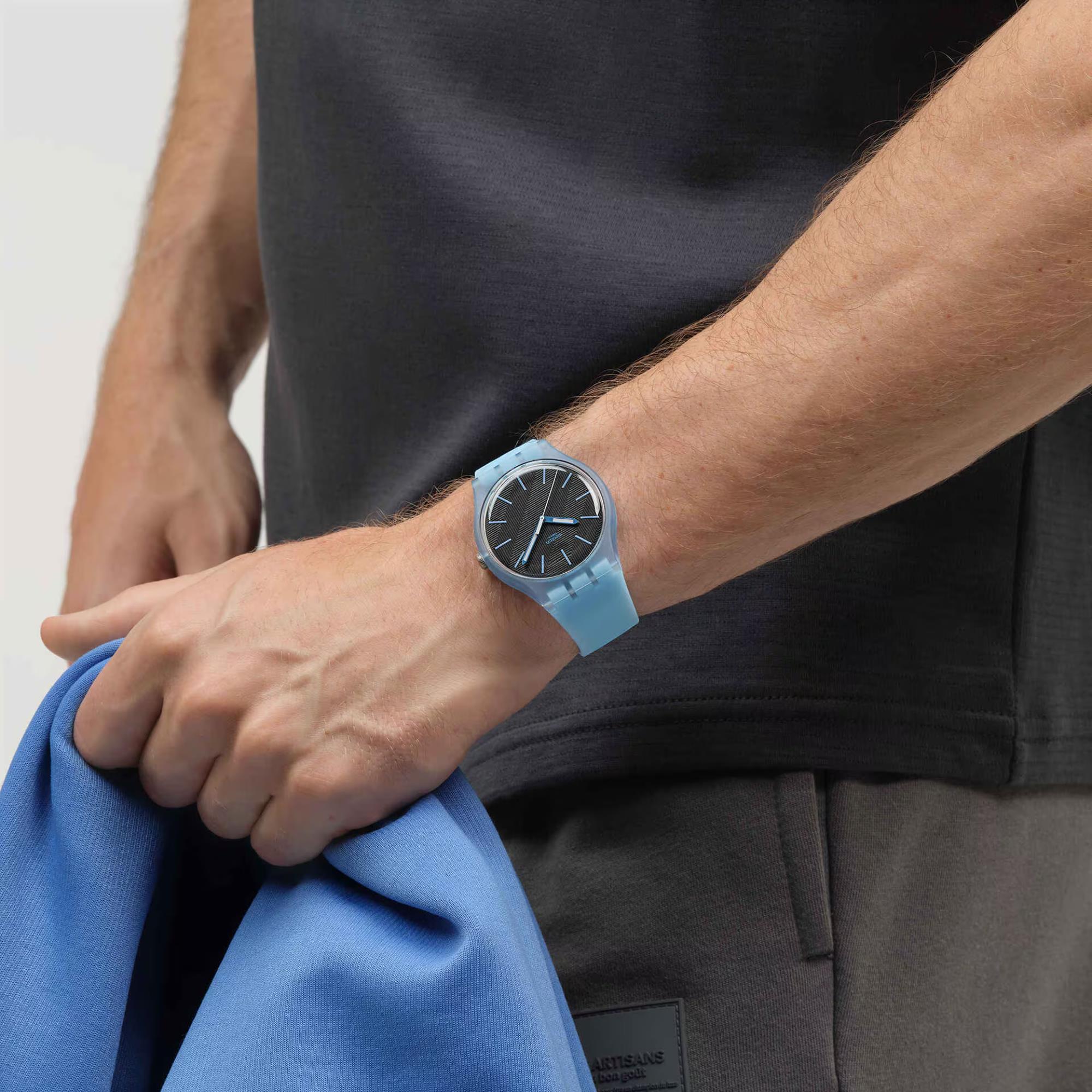 Swatch Originals Blue Moves Quartz Black Dial Silicone Strap Unisex Watch SO29L101