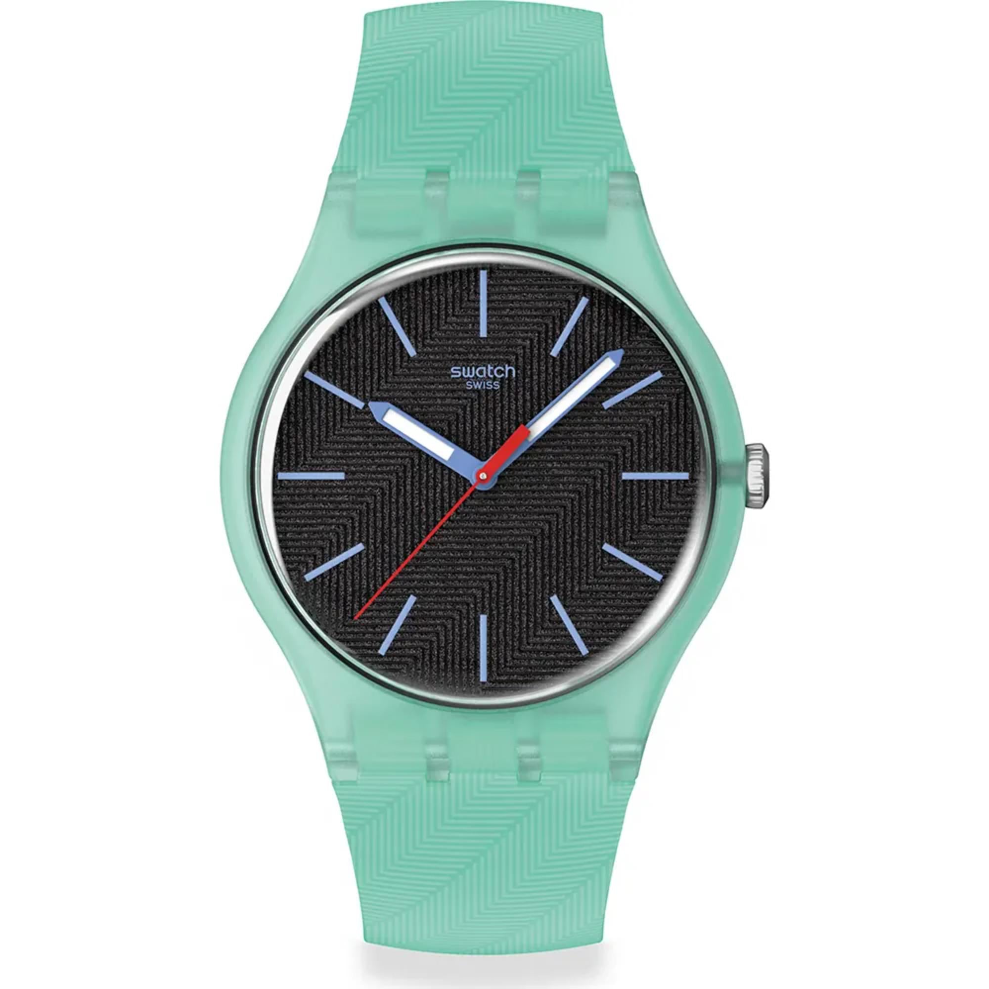 Swatch Originals Hint of Mint Quartz Black Dial Silicone Strap Unisex Watch SO29L103