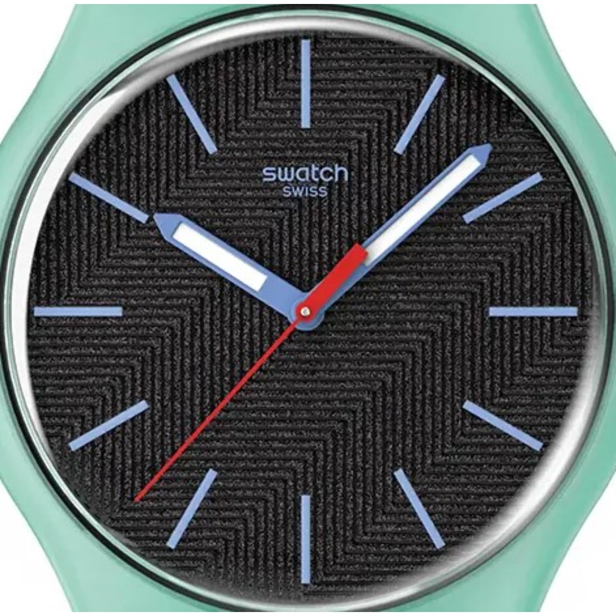 Swatch Originals Hint of Mint Quartz Black Dial Silicone Strap Unisex Watch SO29L103