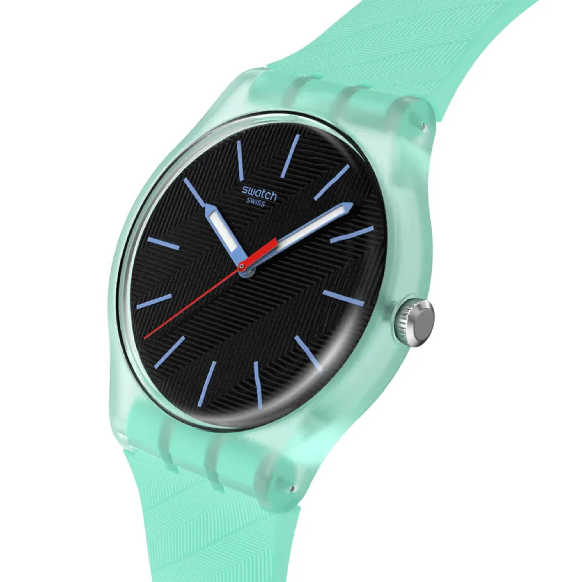 Swatch Originals Hint of Mint Quartz Black Dial Silicone Strap Unisex Watch SO29L103