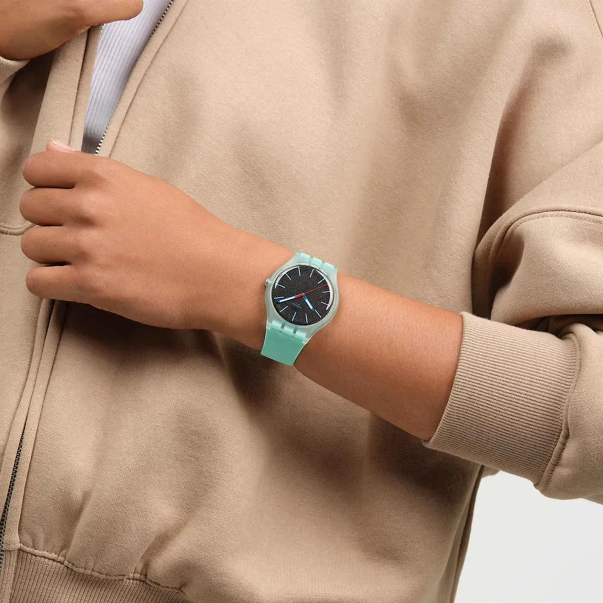 Swatch Originals Hint of Mint Quartz Black Dial Silicone Strap Unisex Watch SO29L103