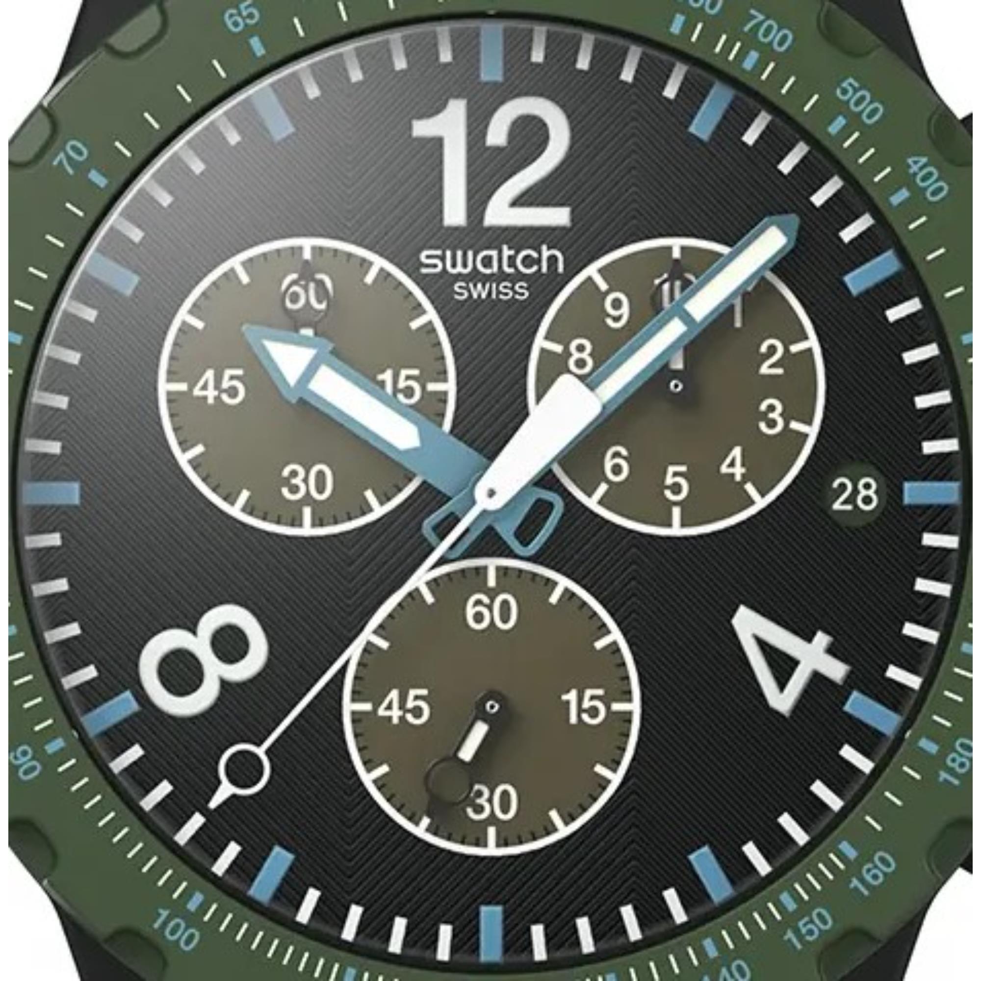 Swatch Originals Olive Rush Chronograph Black Dial Silicone Strap Unisex Watch SUSB421