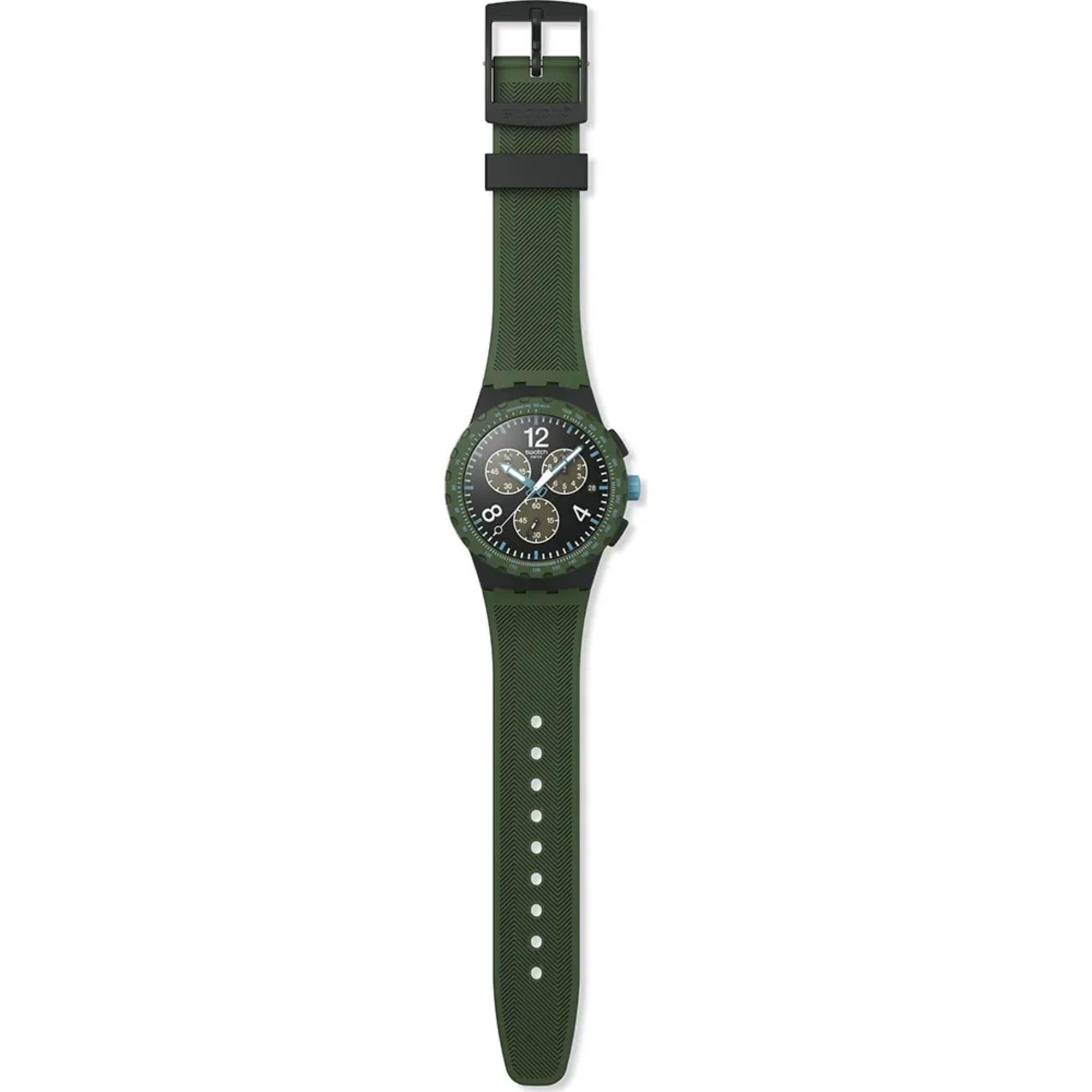 Swatch Originals Olive Rush Chronograph Black Dial Silicone Strap Unisex Watch SUSB421