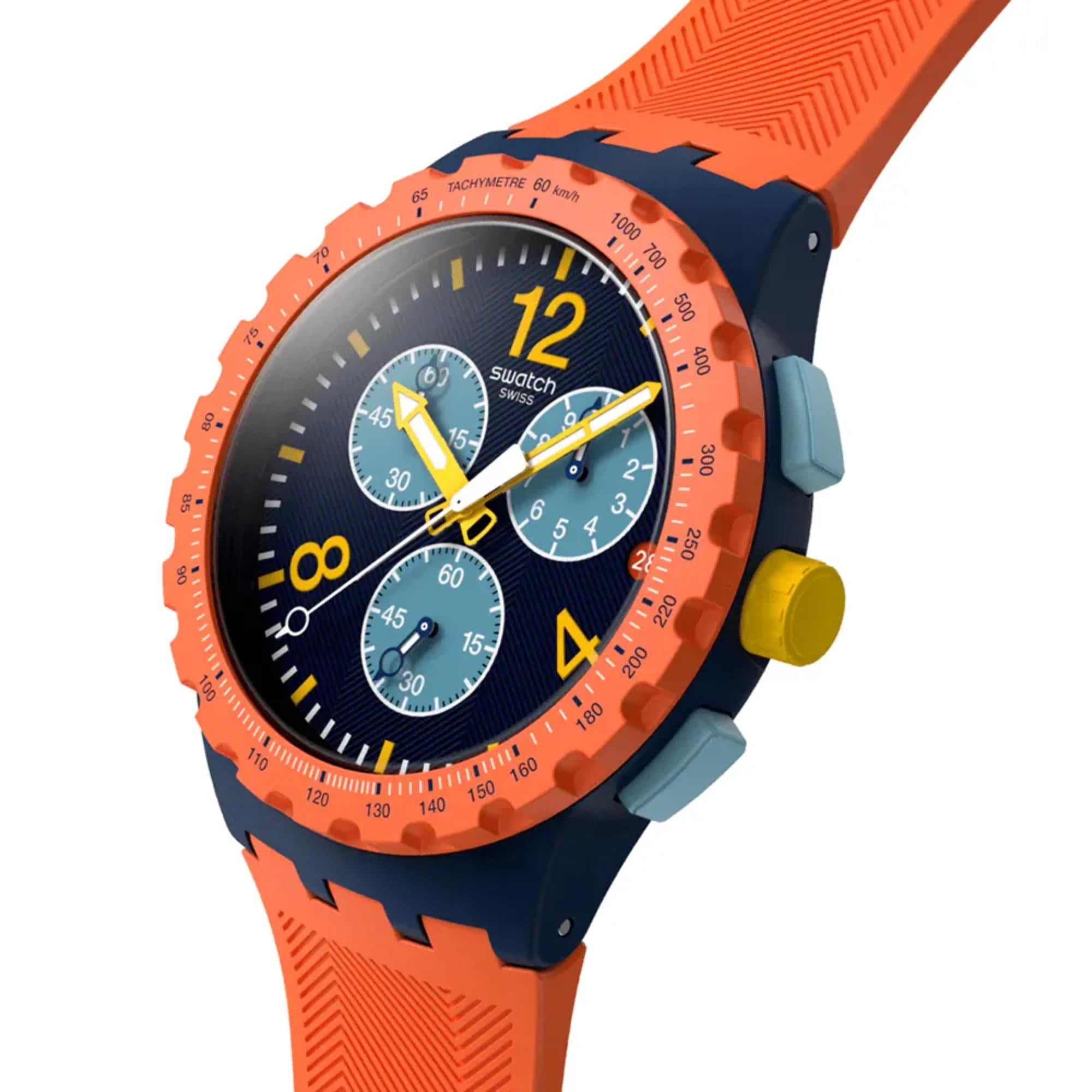 Swatch Originals Camo Flash Chronograph Blau Zifferblatt Silikonarmband Uhr SUSI400