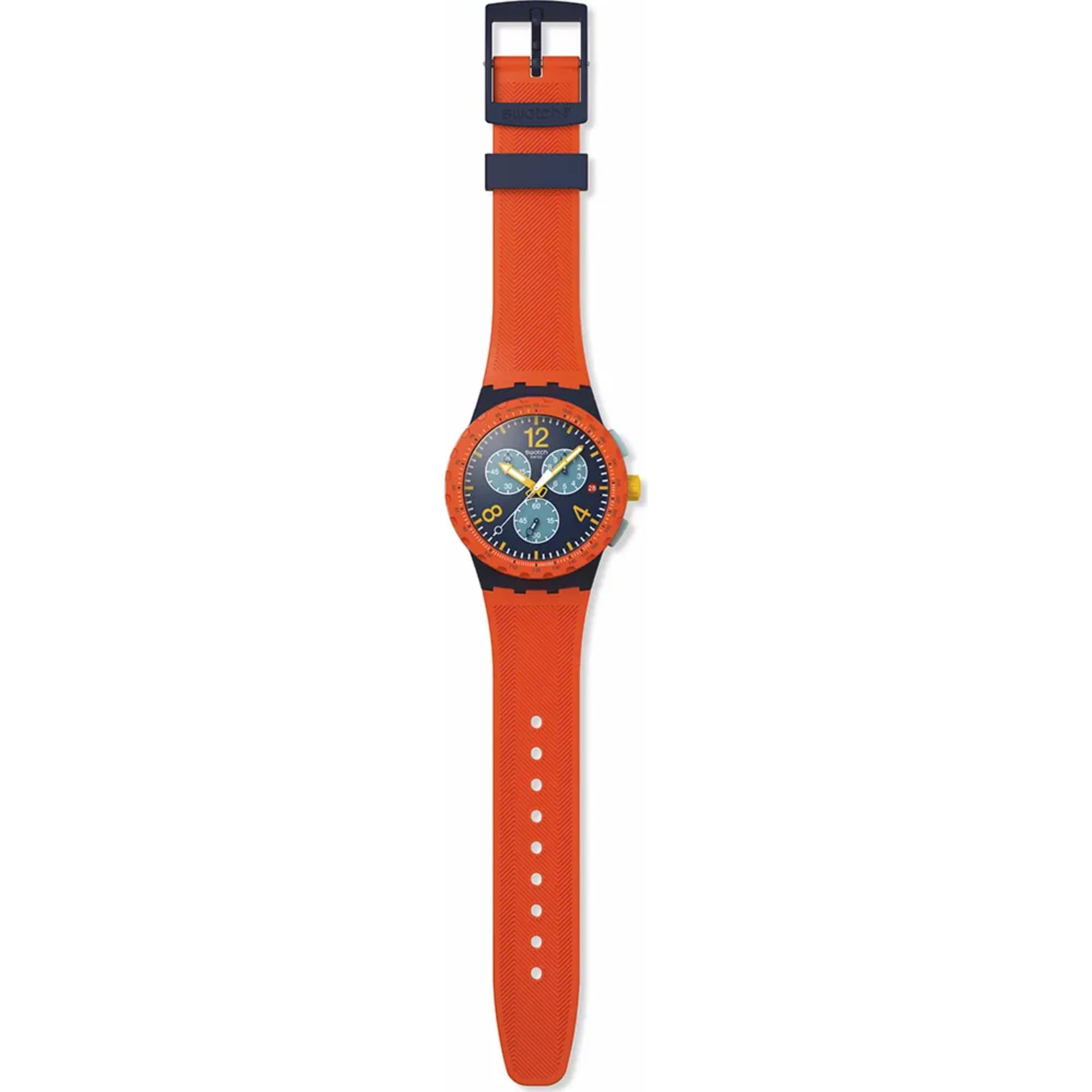 Swatch Originals Camo Flash Chronograph Blau Zifferblatt Silikonarmband Uhr SUSI400