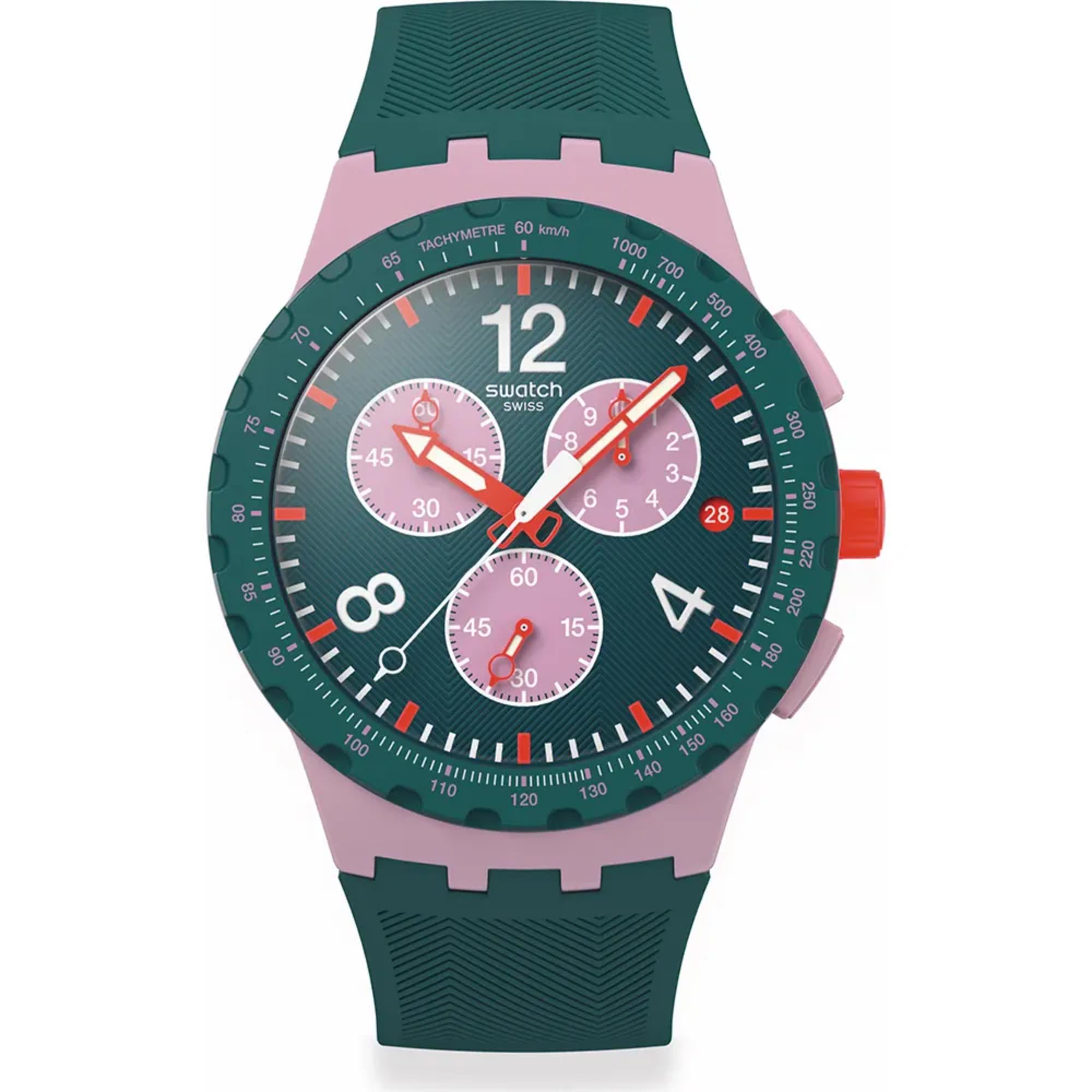 Swatch Originals Moment of Rose Chronograph Green Dial Silicone Strap Unisex Watch SUSP400