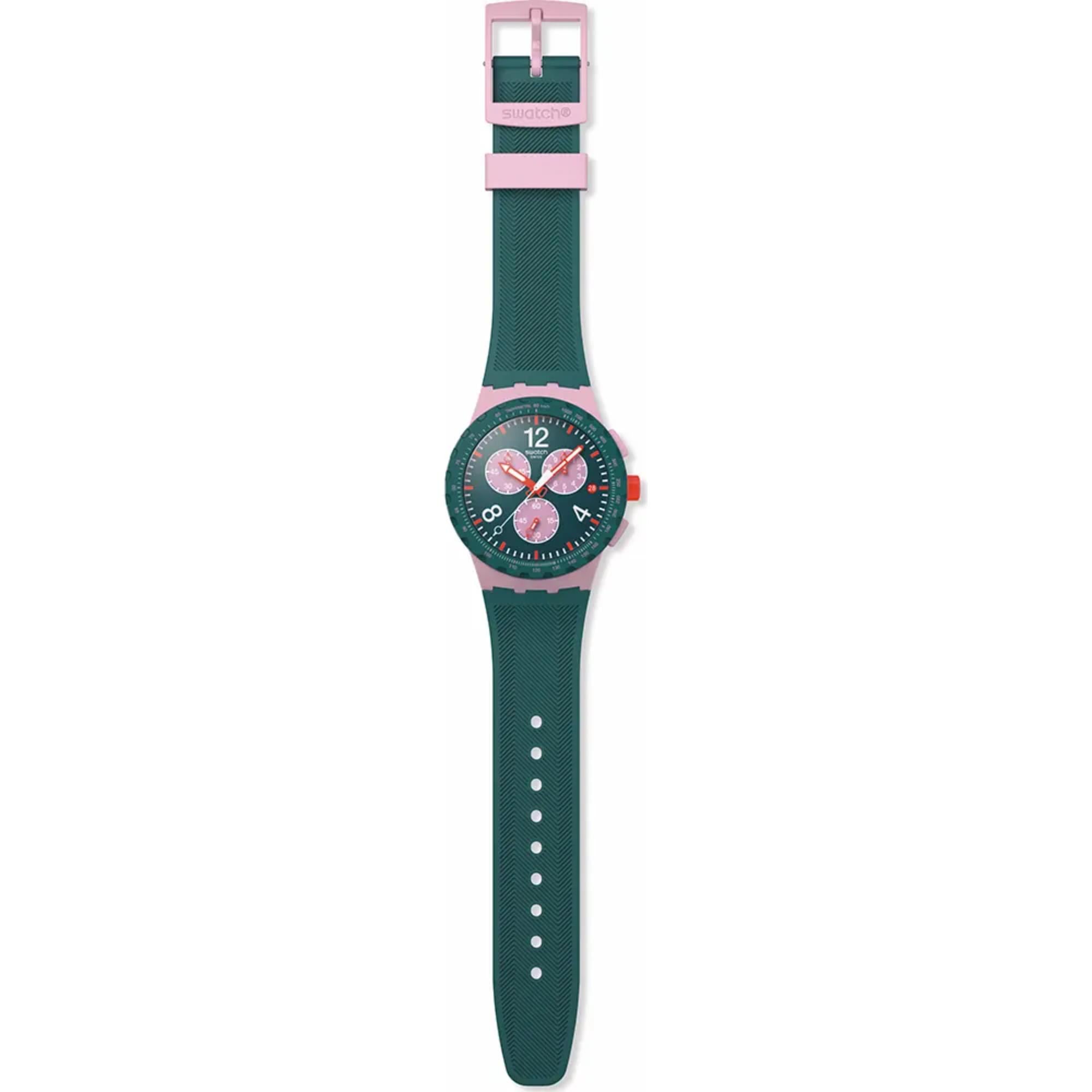 Swatch Originals Moment of Rose Chronograph Green Dial Silicone Strap Unisex Watch SUSP400