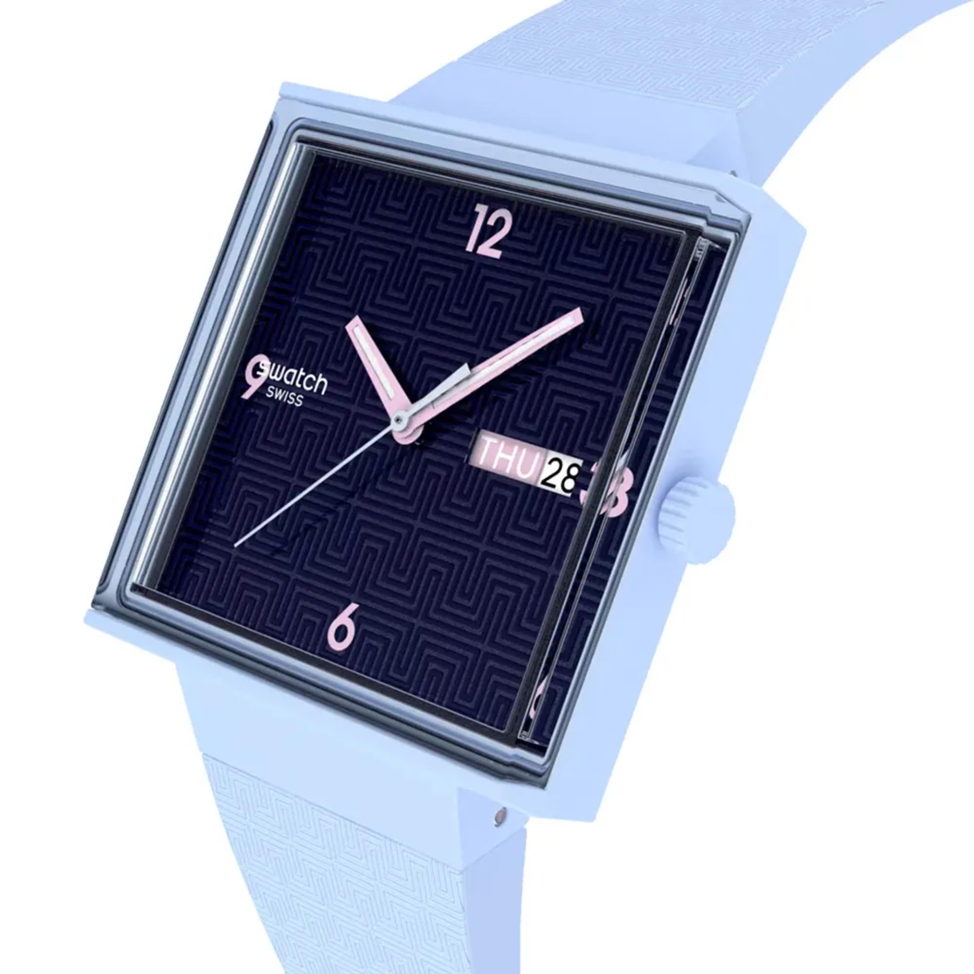 Swatch Originals Bright Angle Quartz Blue Dial Silicone Strap Unisex Watch SO34L701