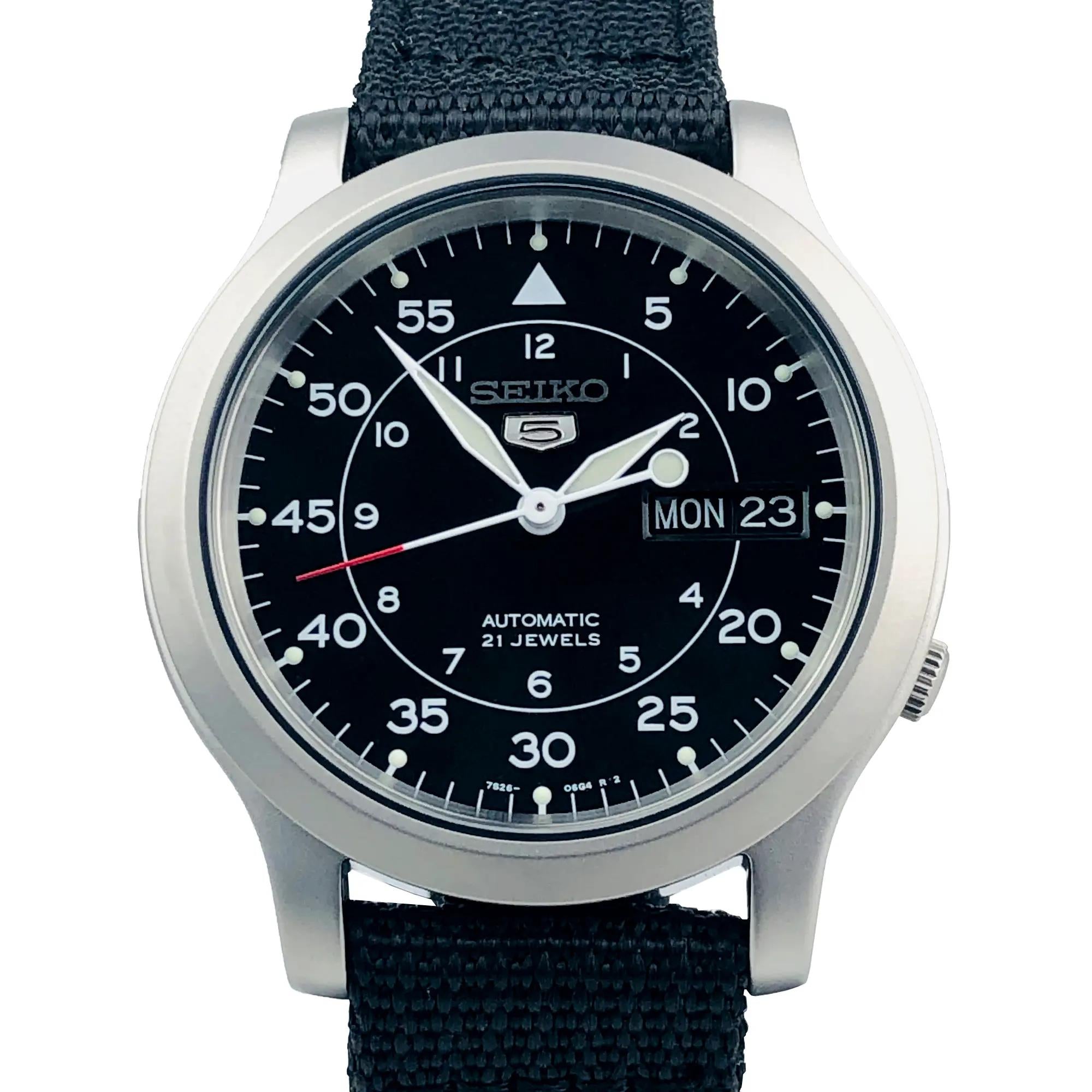 Seiko 5 Automatic Black Dial Black NATO Fabric Strap Men's Watch SNK809K2