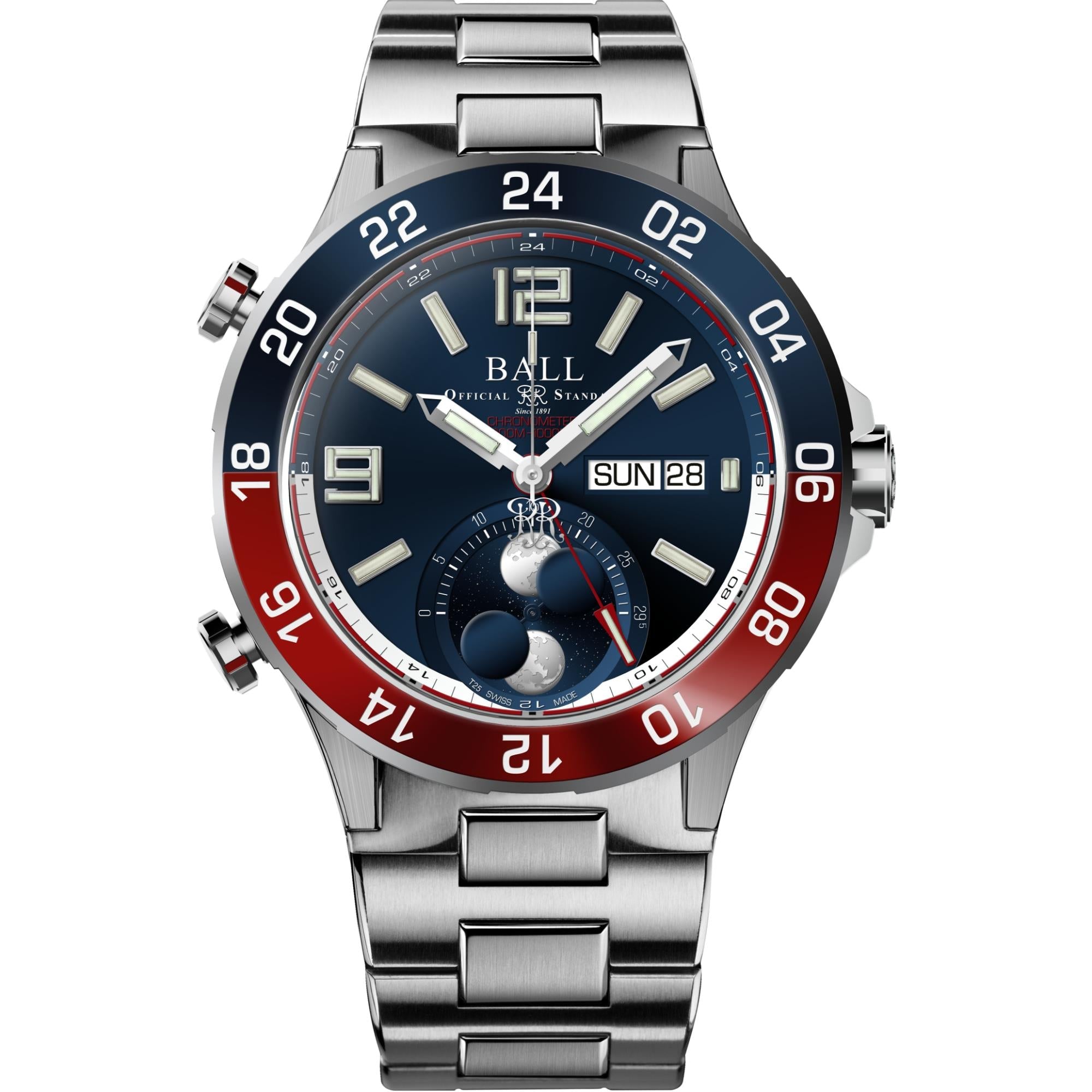 Ball Roadmaster Marine GMT Moon Phase Automatic Blue Dial Titanium Bracelet Men’s Watch DG3220A-S1CJ-BE