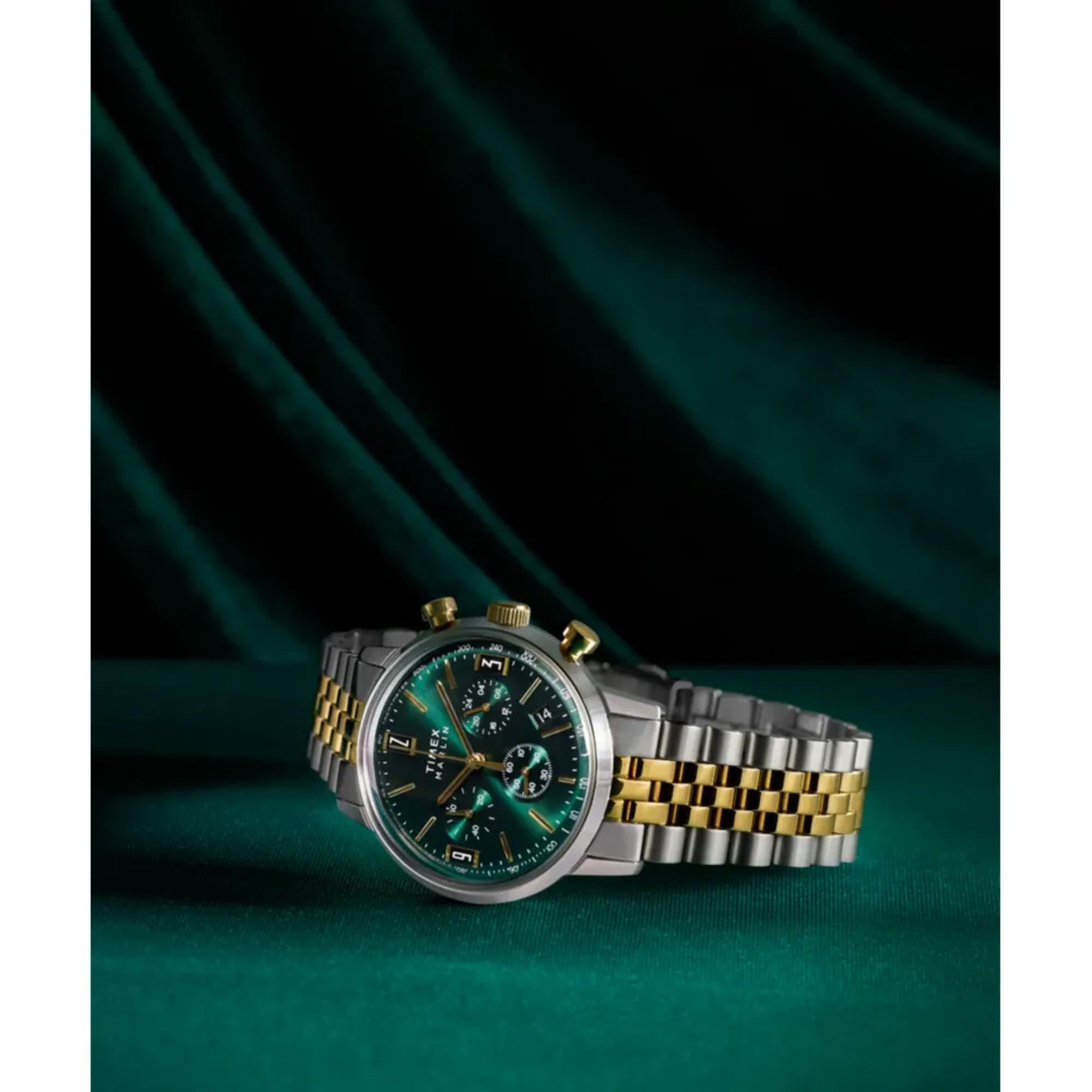 Timex Marlin Quartz Chronograph Two-Tone Case Green Dial Bracelet Men’s Watch TW2W60000 - WatchNation