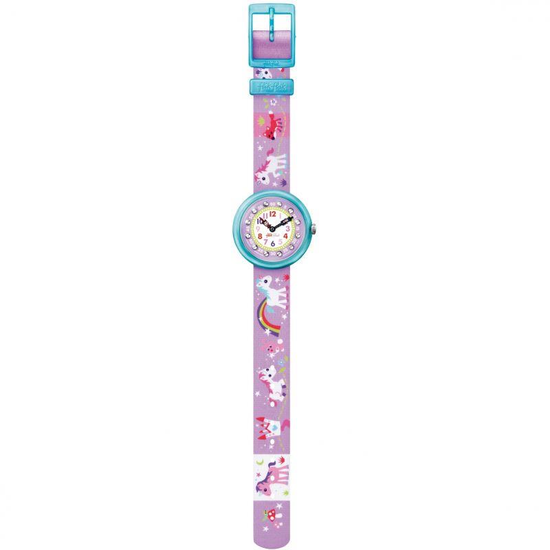 Flik Flak Magical Unicorns Quartz White Dial Purple Fabric Strap Girls Watch FBNP033 - WatchNation