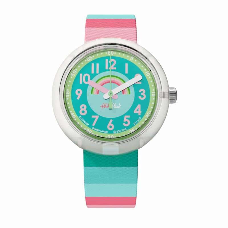 Flik Flak Power Time Stripy Dreams Green Blue Pink Kids' Watch FPNP014 - WatchNation
