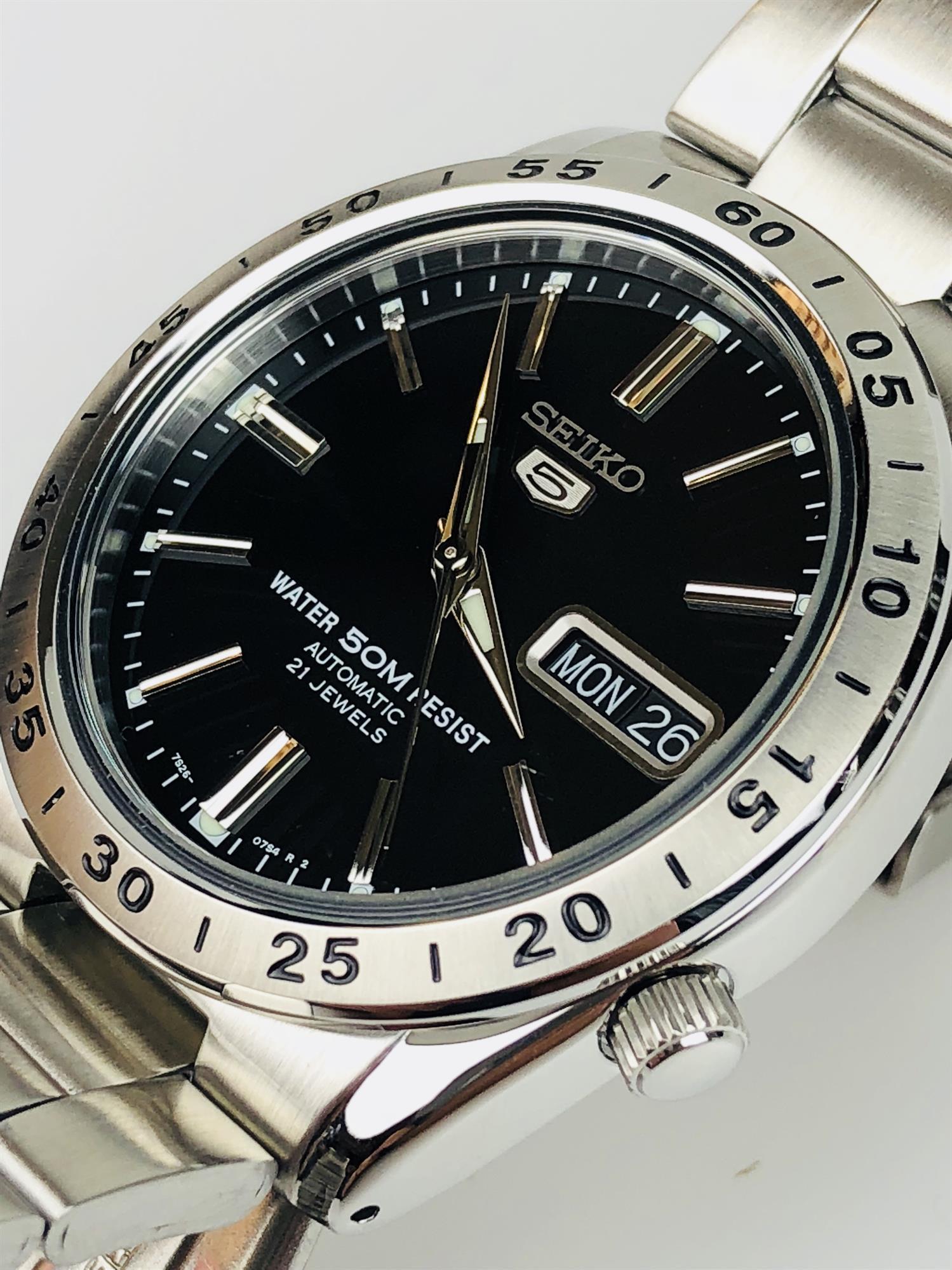 Seiko 5 Automatic Black Dial Stainless Steel Men's Watch SNKE01K1