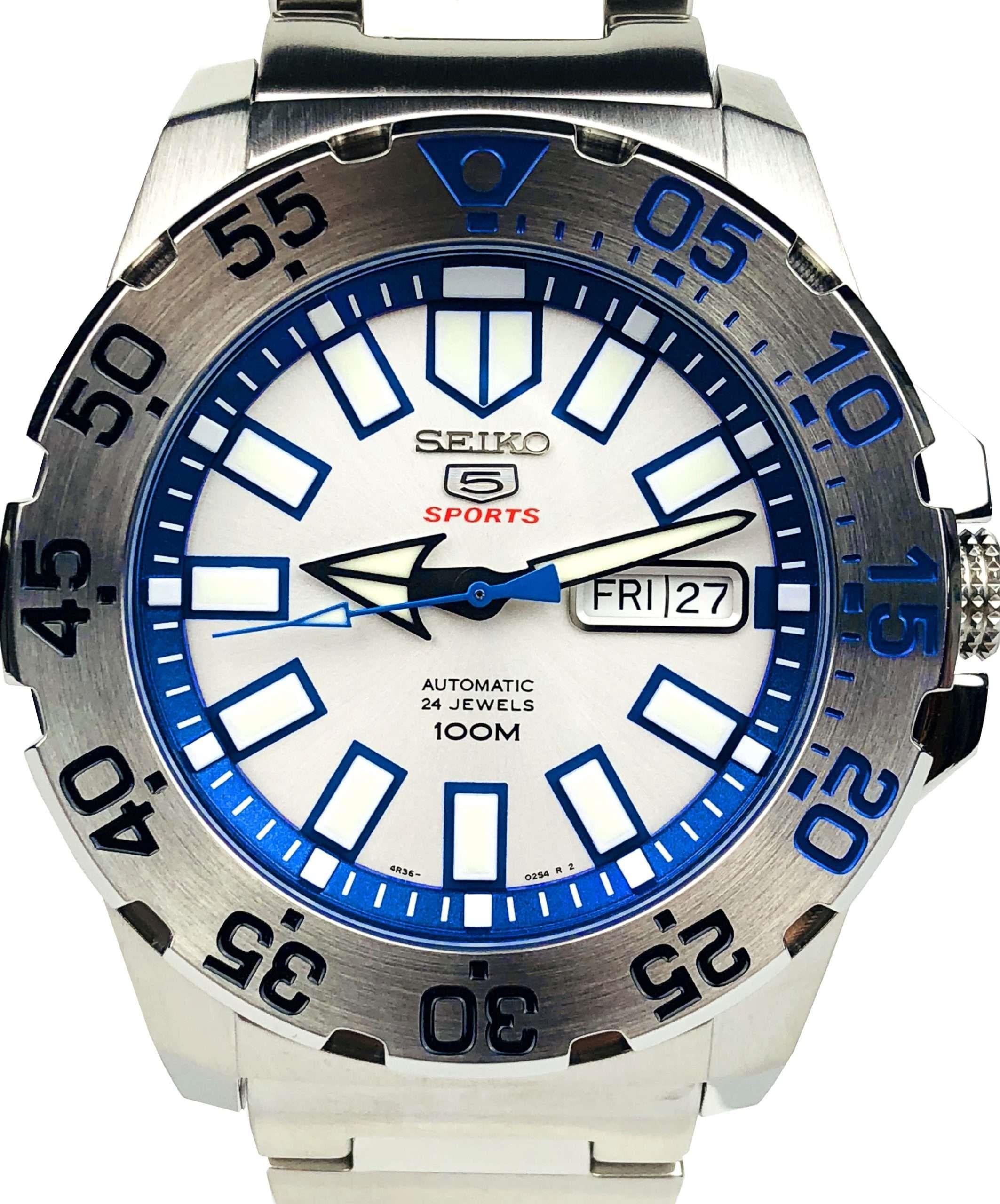 Seiko 5 Sports 'Monster' White Dial Stainless Steel Bracelet Men's Watch SRP481K1