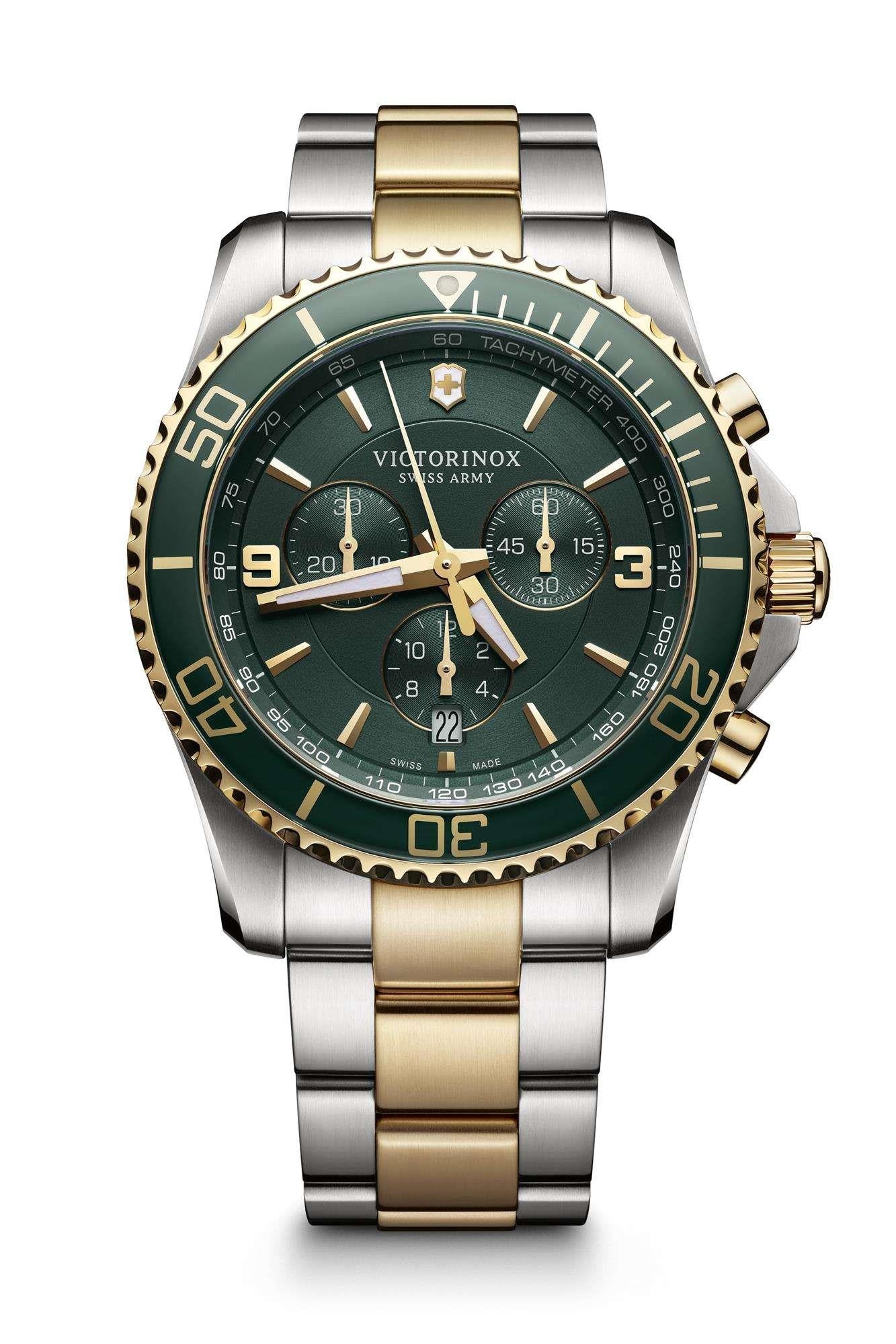 Victorinox Maverick Chronograph Green Dial Two Tone Stainless Steel Bracelet Men's Watch 241693