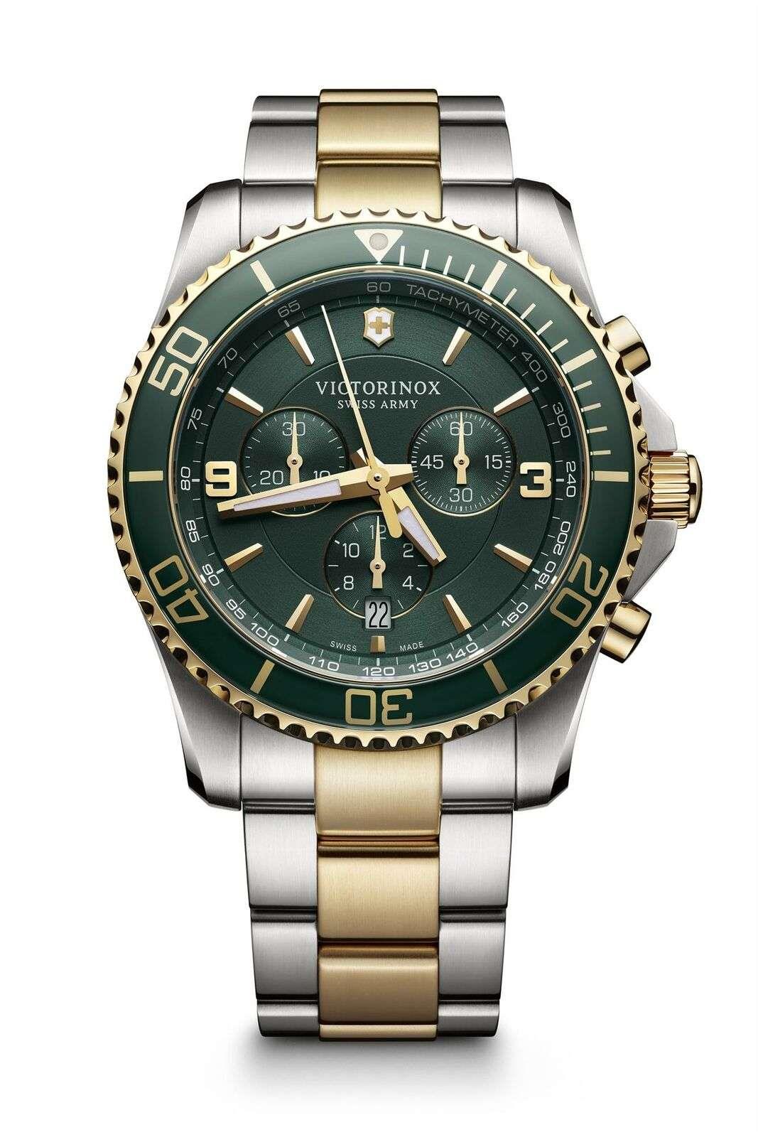 Victorinox Maverick Chronograph Green Dial Two Tone Stainless Steel Bracelet Men's Watch 241693