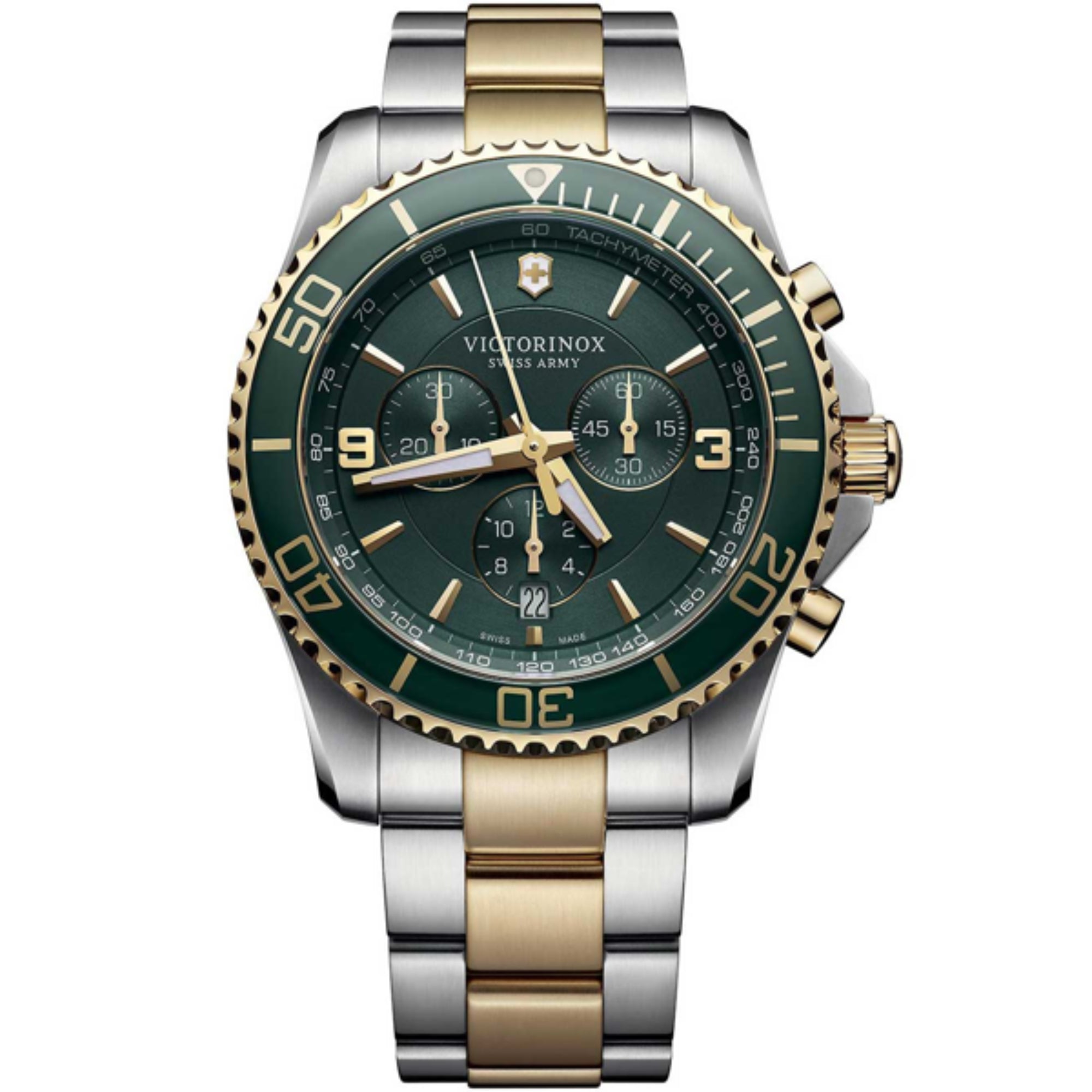 Victorinox Maverick Chronograph Green Dial Two Tone Stainless Steel Bracelet Men's Watch 241693