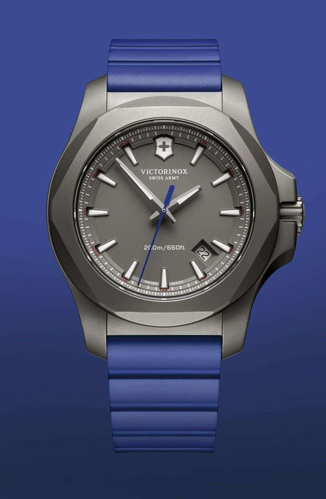 Victorinox Swiss Army I.N.O.X Blue Rubber Grey Titanium Quartz Men's Watch 241759