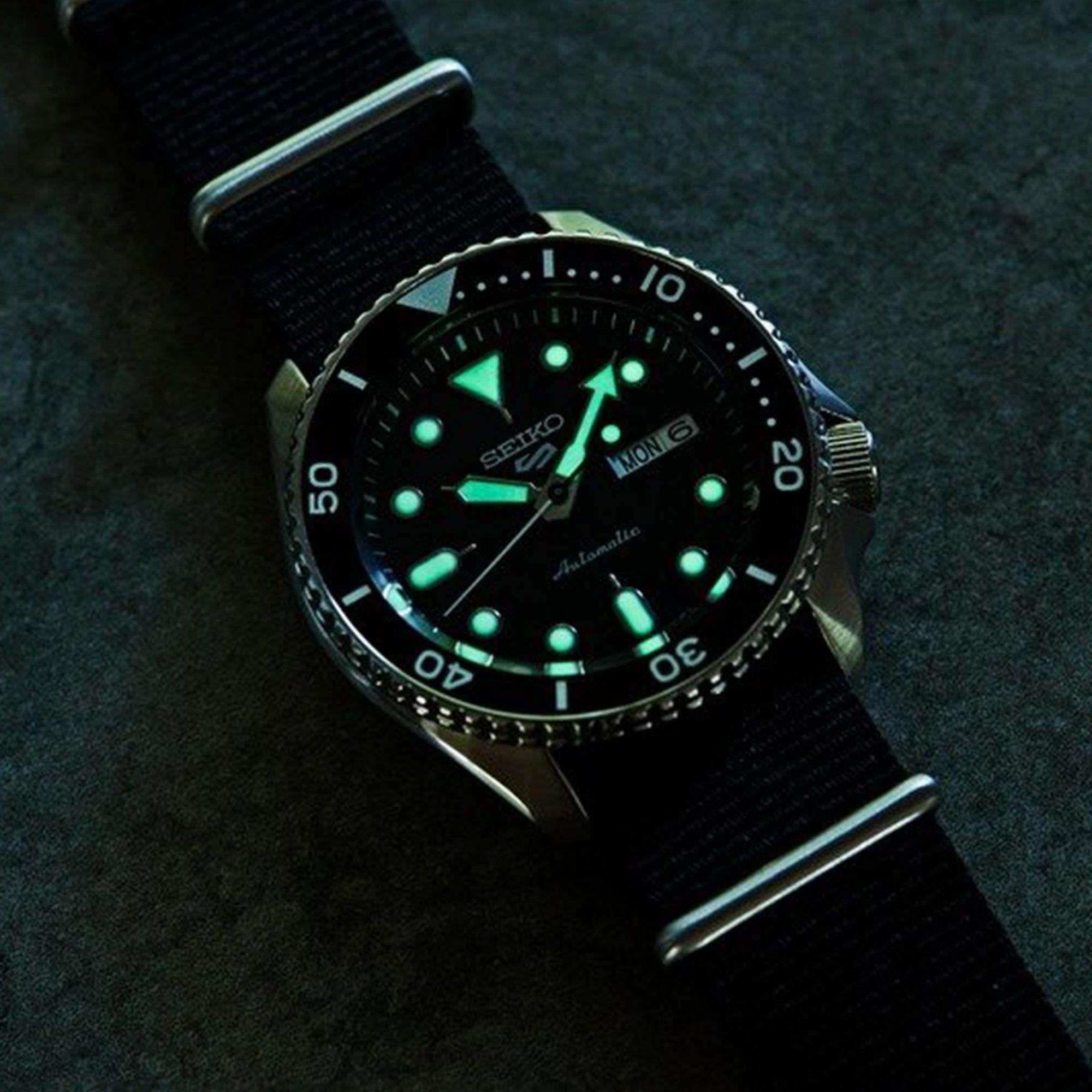Seiko 5 Sports Black Dial Black Canvas Strap Automatic Men's Watch SRPD55K3