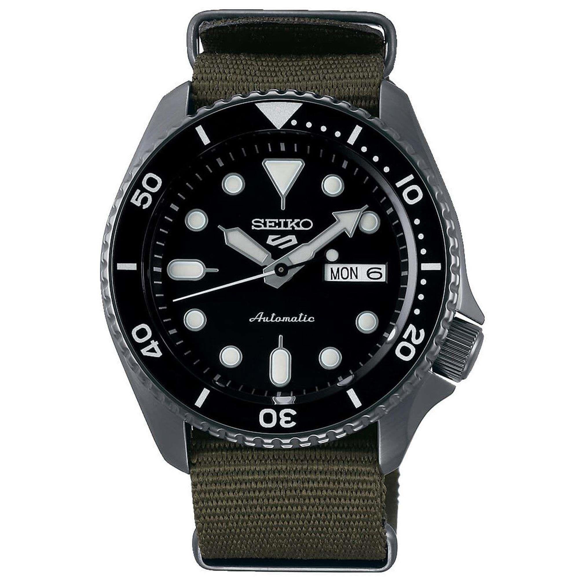 Seiko 5 Sports Automatic Black Dial Green NATO Strap Men's Watch SRPD65K4