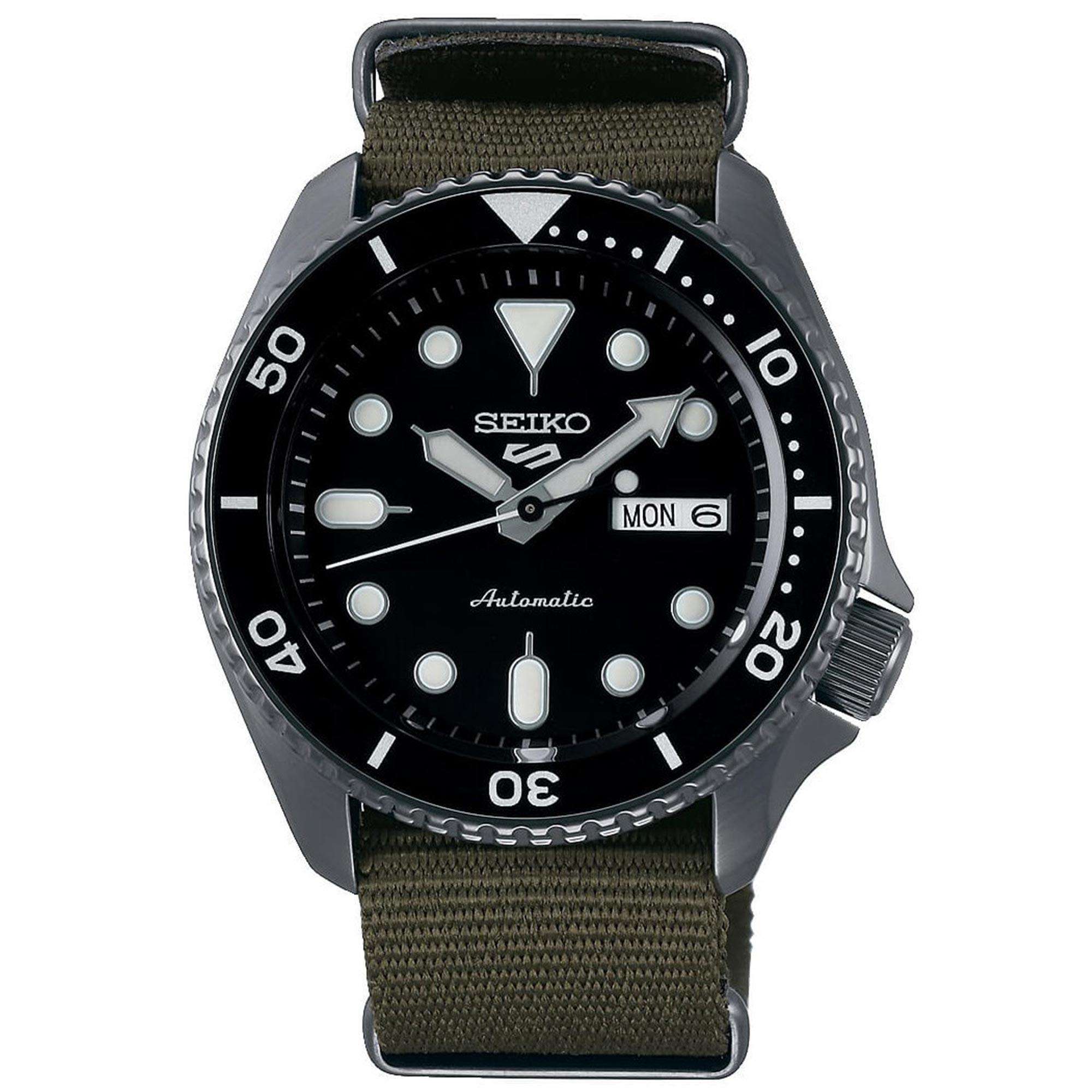 Seiko 5 Sports Automatic Black Dial Green NATO Strap Men's Watch SRPD65K4