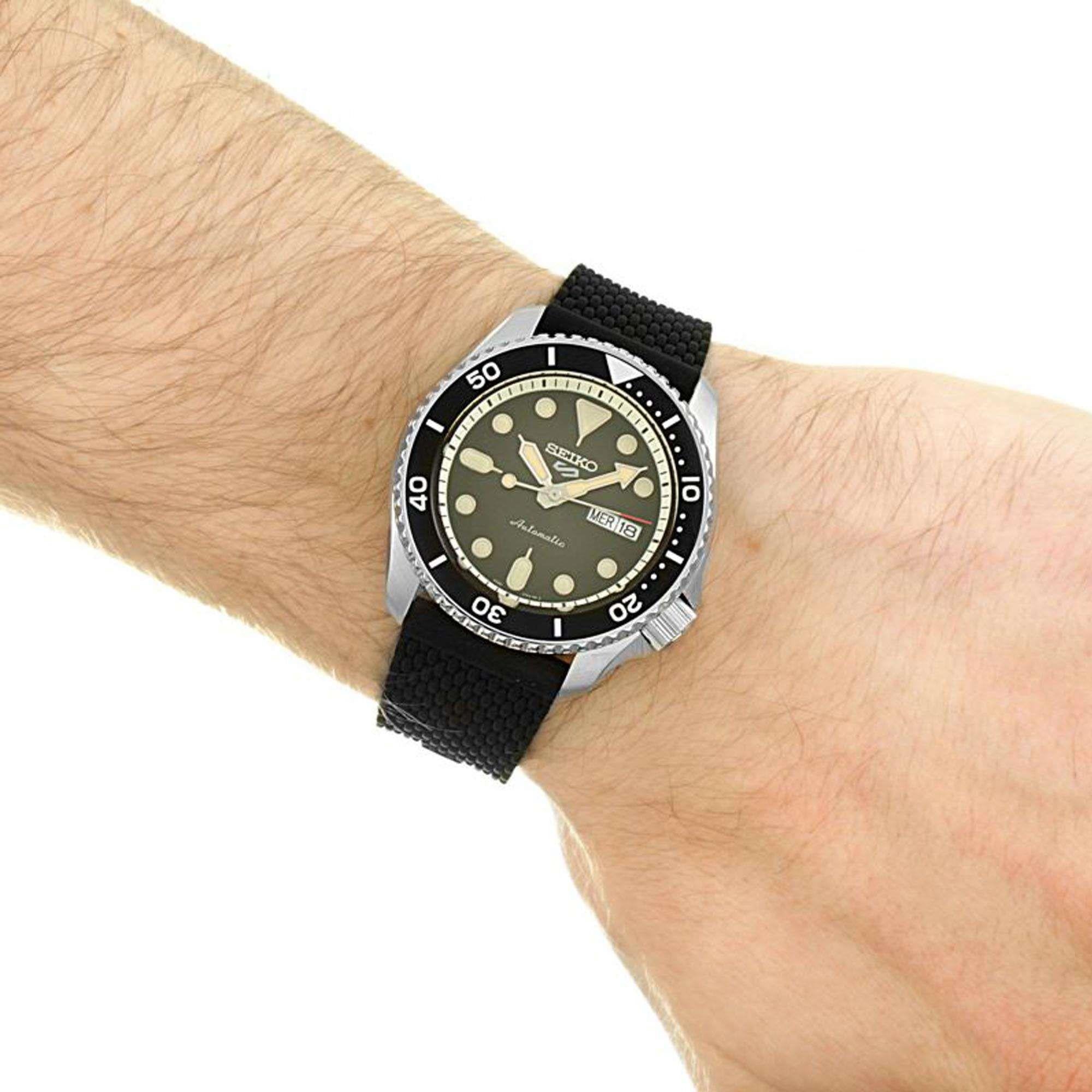 Seiko 5 Sports Automatic Silver Stainless Steel Case Black Silicone Strap Men's Watch SRPD73K2