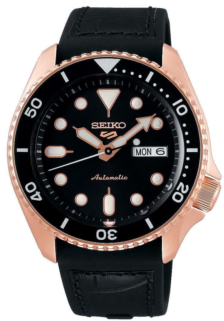 Seiko 5 Sports Automatic Black Dial Black Silicone Strap Men's Watch SRPD76K1