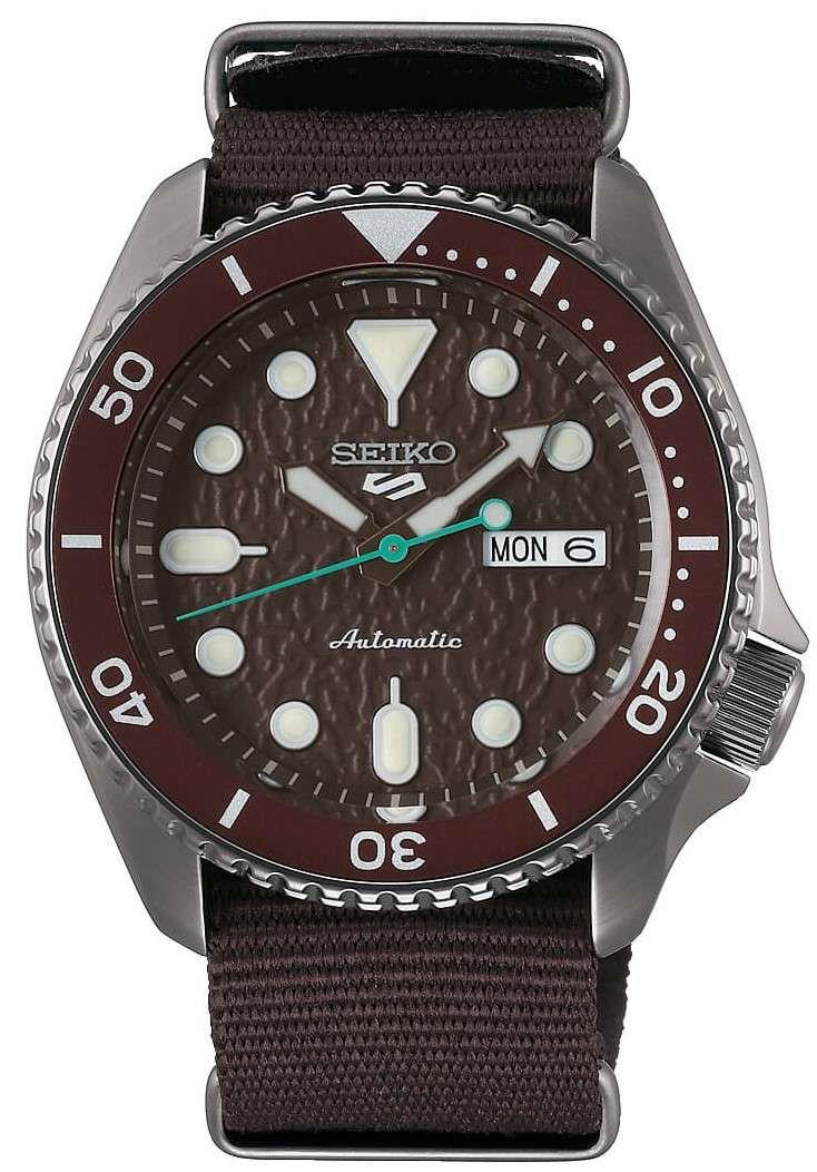 Seiko 5 Sports Stainless Steel Case Brown Canvas Strap Automatic Men's Watch SRPD85K1