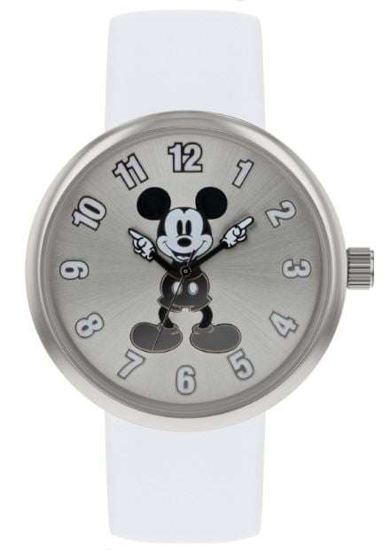 Disney Mickey Mouse Quartz Silver Dial White Leather Strap Kids Watch
