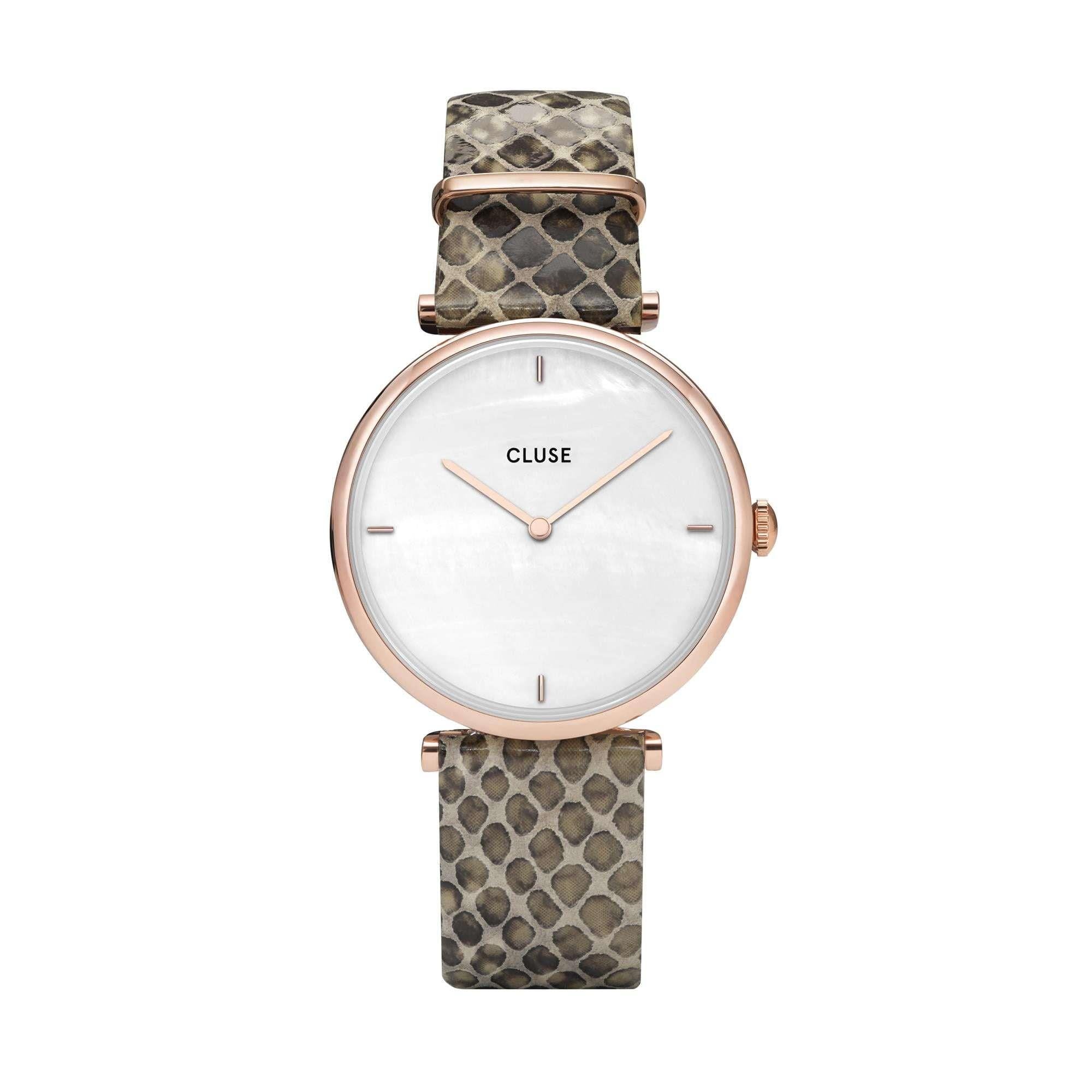 CLUSE Triomphe Rose Gold PVD Case Snakeskin Leather Strap Ladies Watch CW0101208007