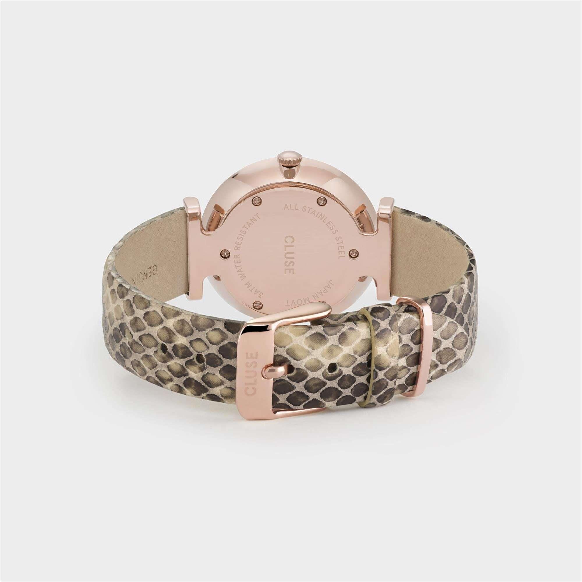 CLUSE Triomphe Rose Gold PVD Case Snakeskin Leather Strap Ladies Watch CW0101208007