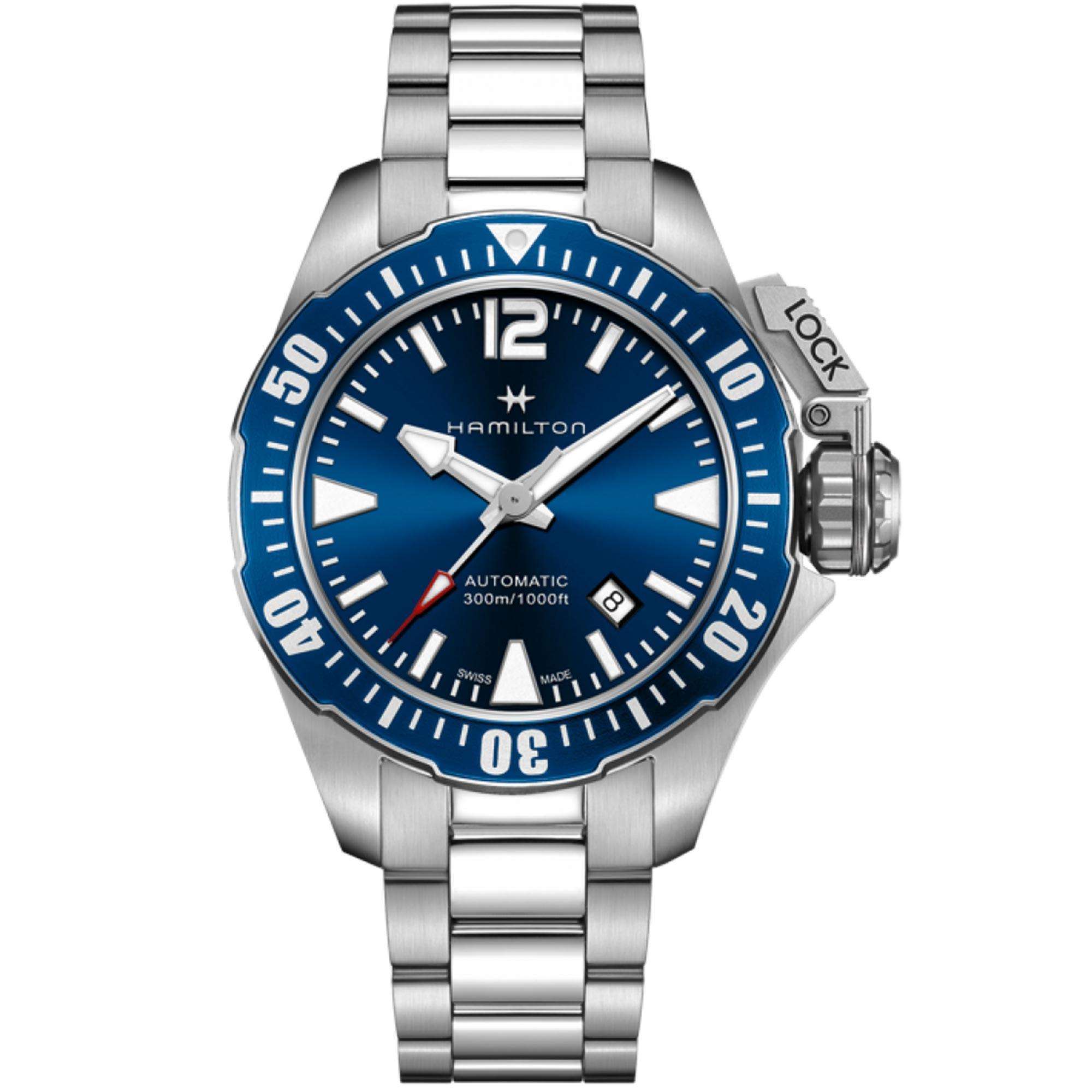 Hamilton Khaki Navy Frogman Automatic Blue Dial Stainless Steel Bracelet Men's Watch H77705145
