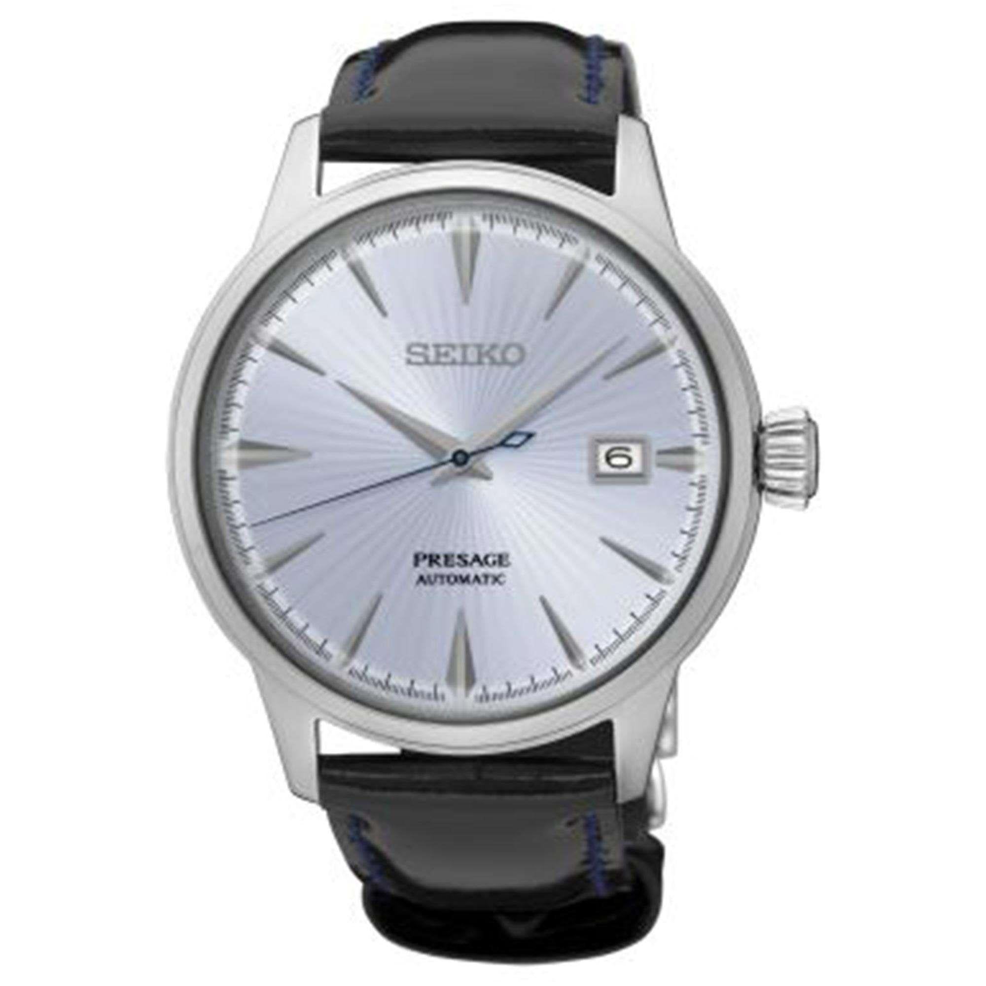 Seiko Presage Cocktail Time Automatic Blue Dial Black Leather Strap Men's Watch SRPB43J1