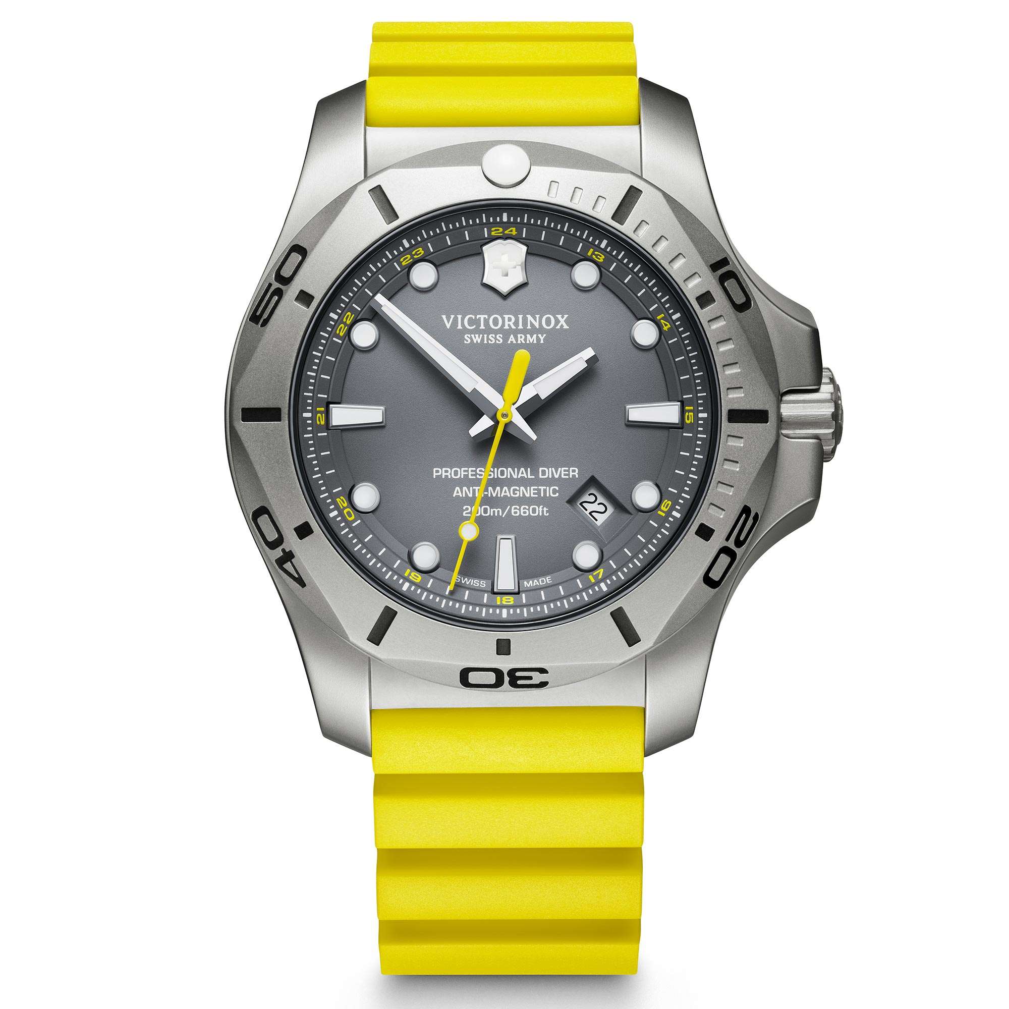 Victorinox I.N.O.X Professional Diver Yellow Rubber Strap Grey Dial Men's Watch 241844