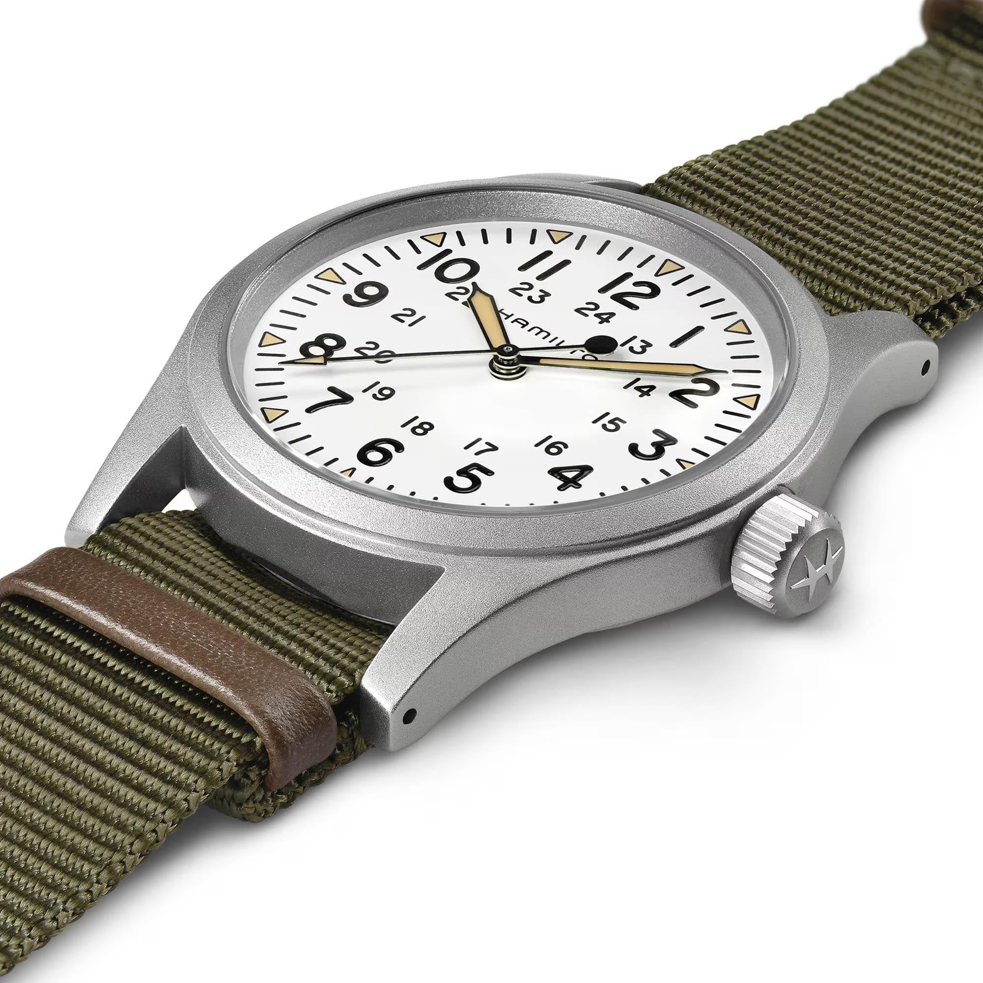 Hamilton Khaki Field Mechanical White Dial Green NATO Strap Men's Watch H69439411