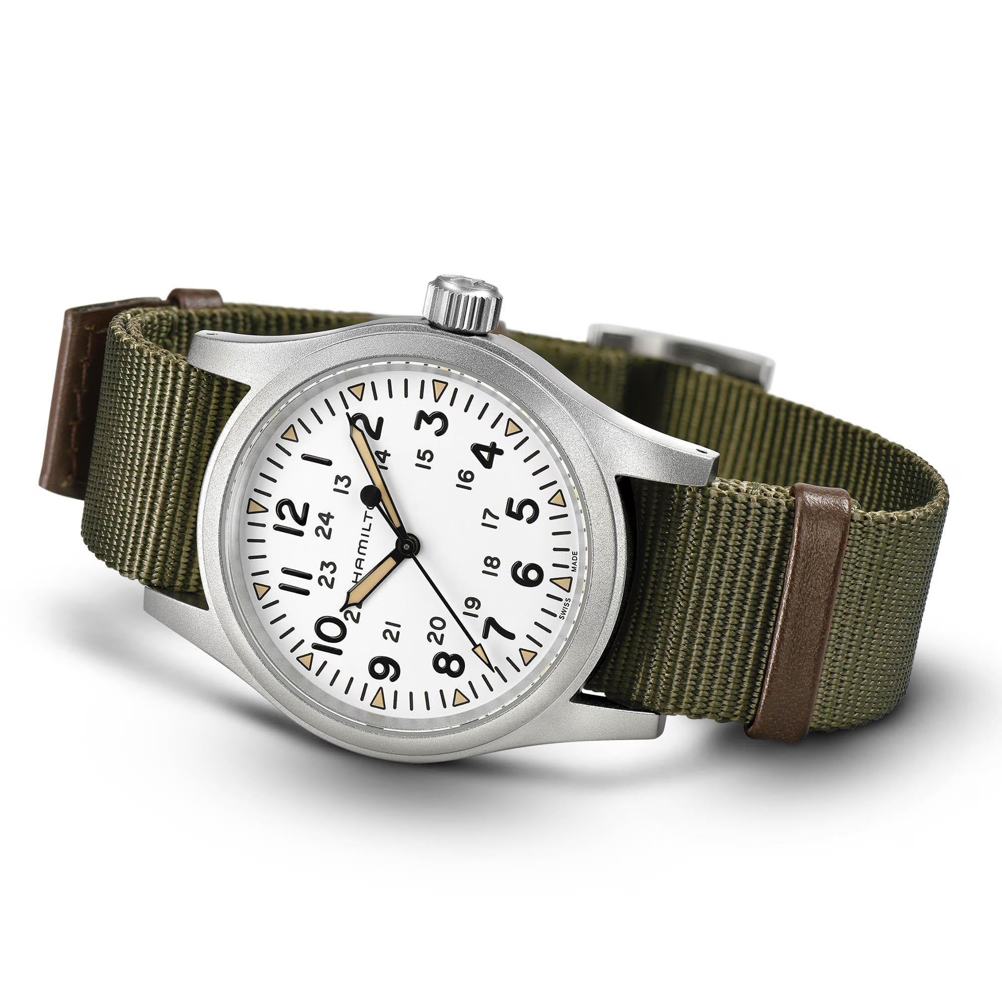 Hamilton Khaki Field Mechanical White Dial Green NATO Strap Men's Watch H69439411