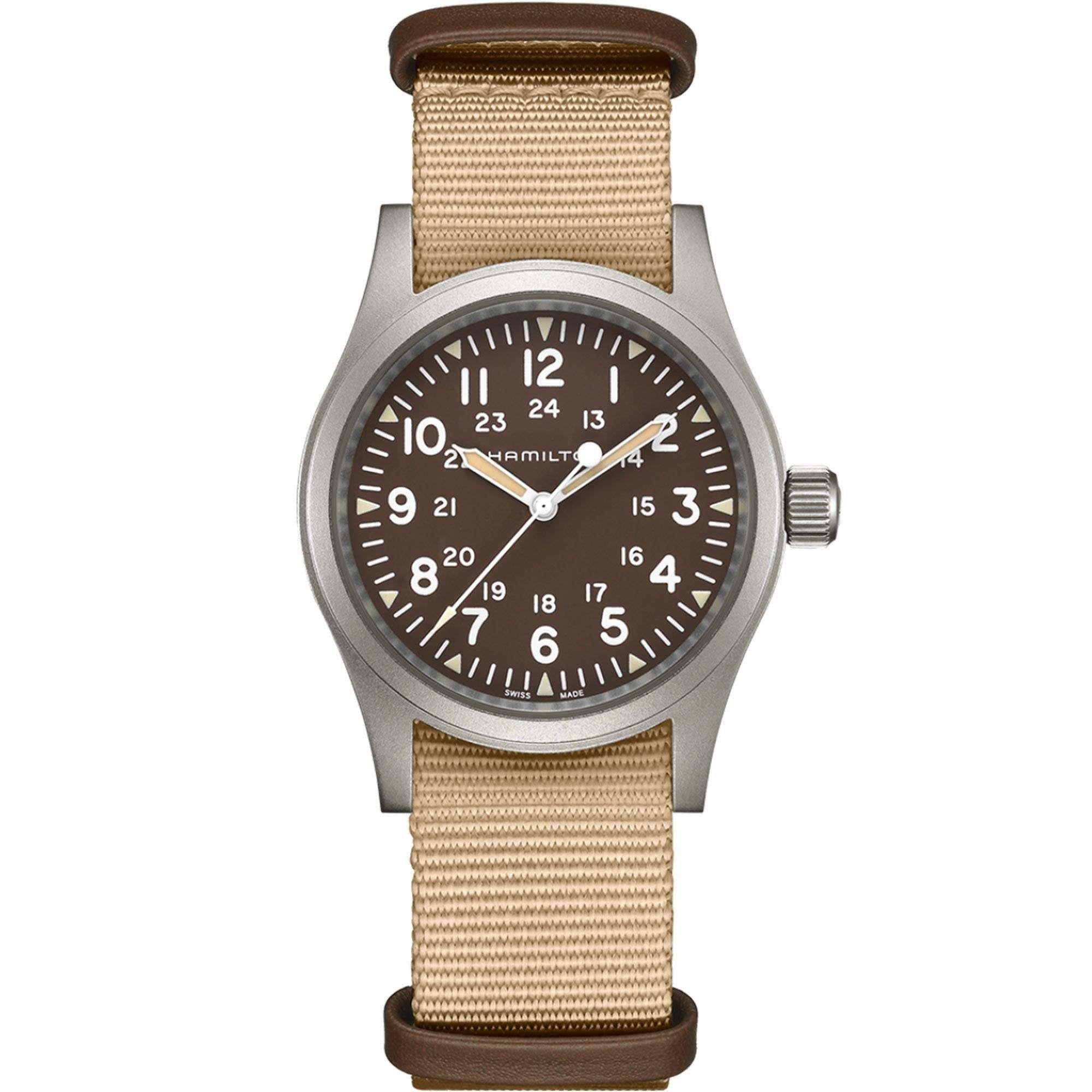 Hamilton Khaki Field 1960s Recreation Mechanical Brown Dial Canvas Strap Men's Watch H69439901