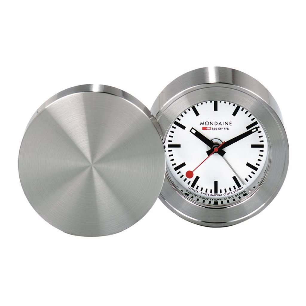 Mondaine SBB Travel Alarm Clock Quartz Table Clock White Dial Display MSM.64410