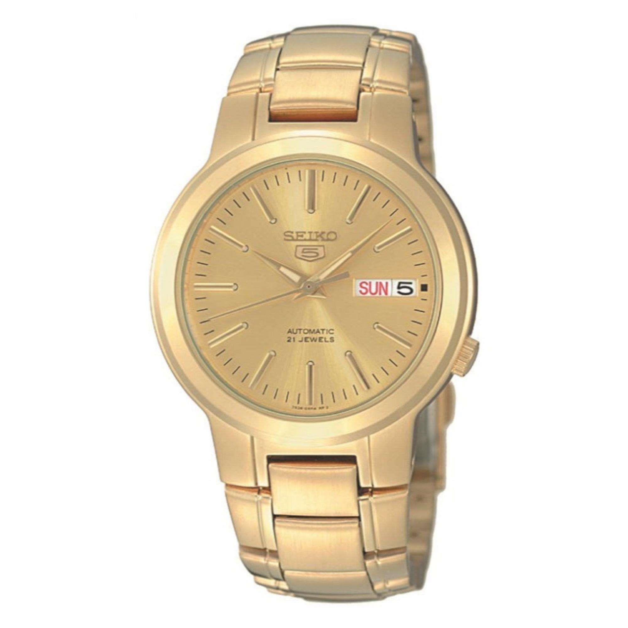 Seiko 5 Automatic Gold Dial Gold PVD Stainless Steel Bracelet Men's Watch SNKA10K1