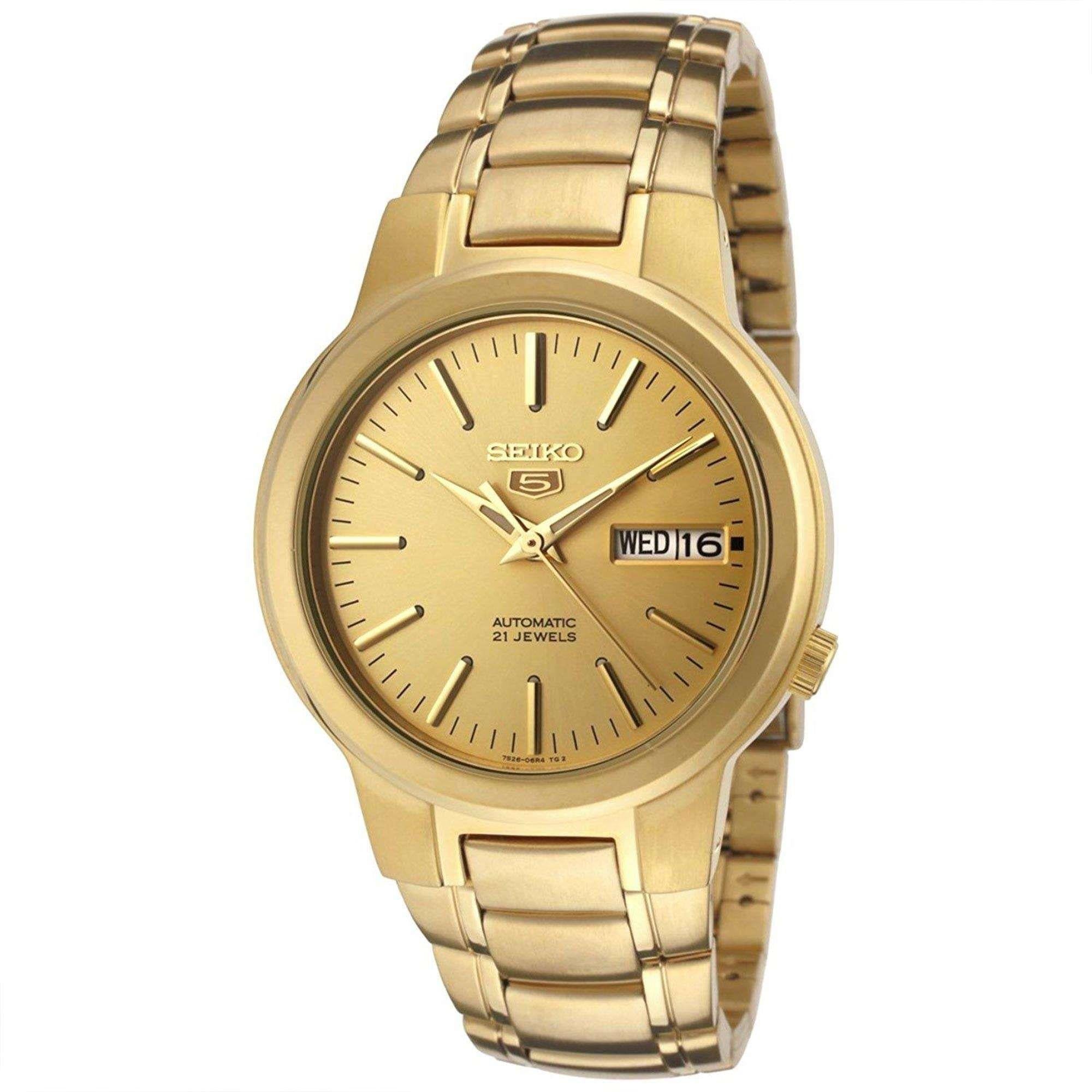 Seiko 5 Automatic Gold Dial Gold PVD Stainless Steel Bracelet Men's Watch SNKA10K1
